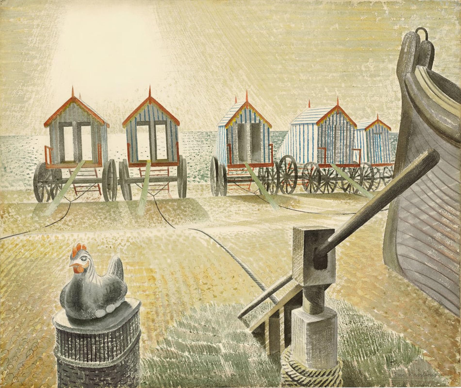 RZHRHJES Abstract Painting Poster Art Print Canvas Print Poster Aldeburgh Bathing Machines by Eric Ravilious Landscape Canvas Painting for Office Decor 60x90cm