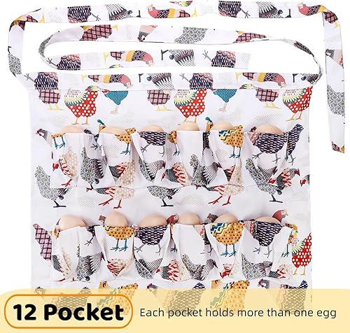 Miniatura 4 de Eorbow Delantal para huevos, 12 bolsillos profundos, delantal para recolección de huevos, delantal de recolección de huevos para pollo, huevos de