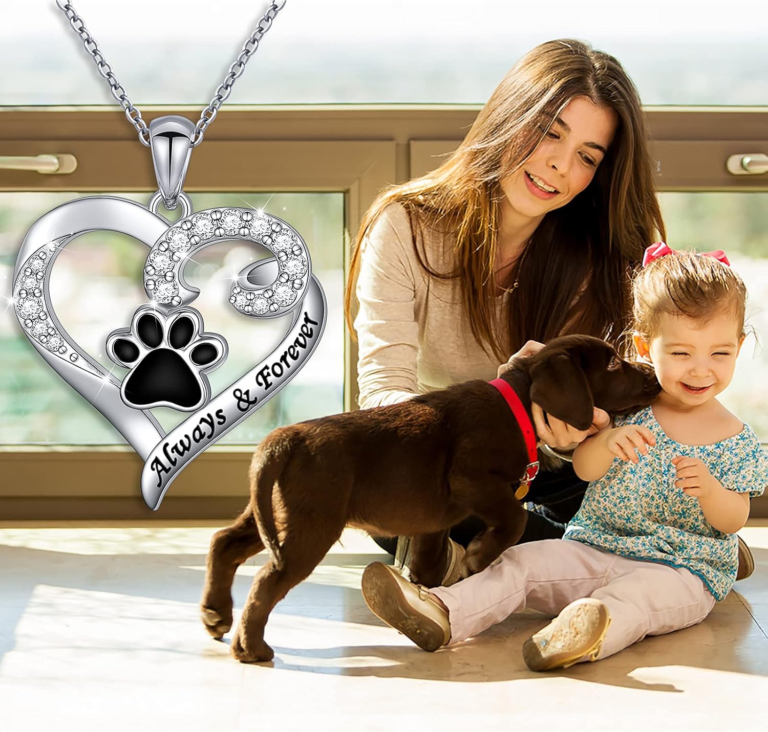 Ladytree S925 Sterling Silver Puppy Dog Cat Pet Paw Print Pendant Necklace 18 inches - Image 3