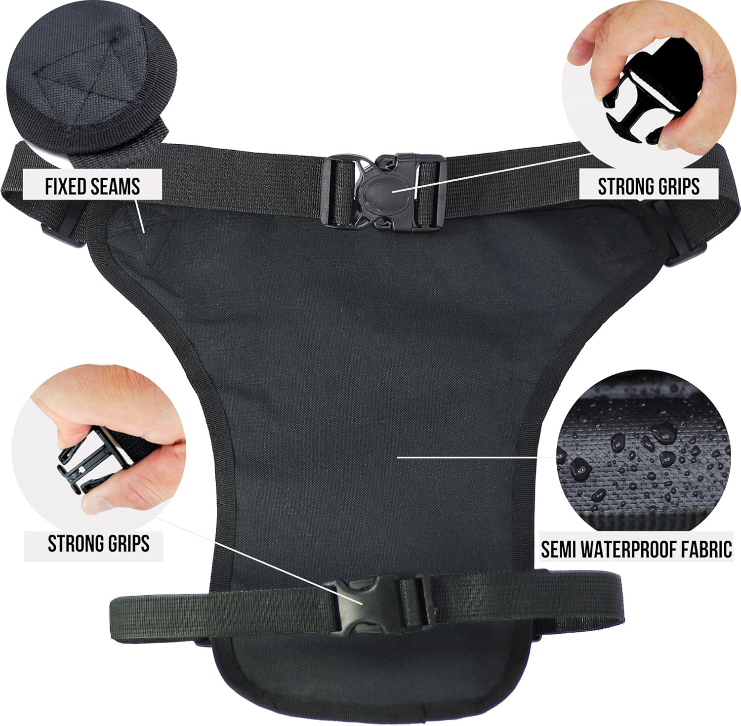 HAND-PRO Leg Bag Motorcycle Thigh Bag, Black, Standard, 5 Pockets, Water Resistant, Nylon, 135cm Strap, Zipper Closure, Men's & Women's - Image 2