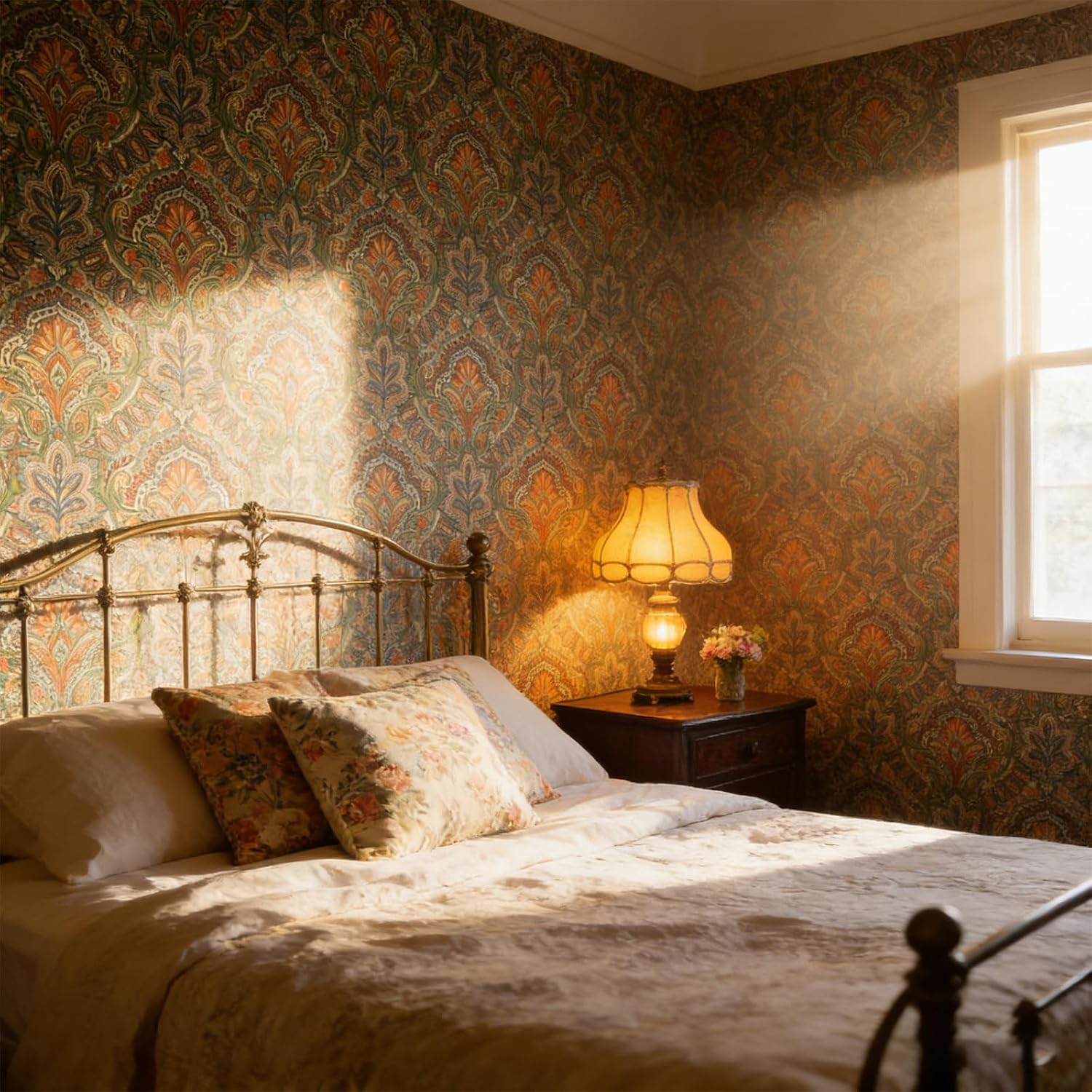 Vintage French Damask Peel and Stick Wallpaper Brown Floral Textured Removable Self Adhesive Contact Paper for Bedroom Bathroom Cabinets Home Decor 17.3 x 236 in