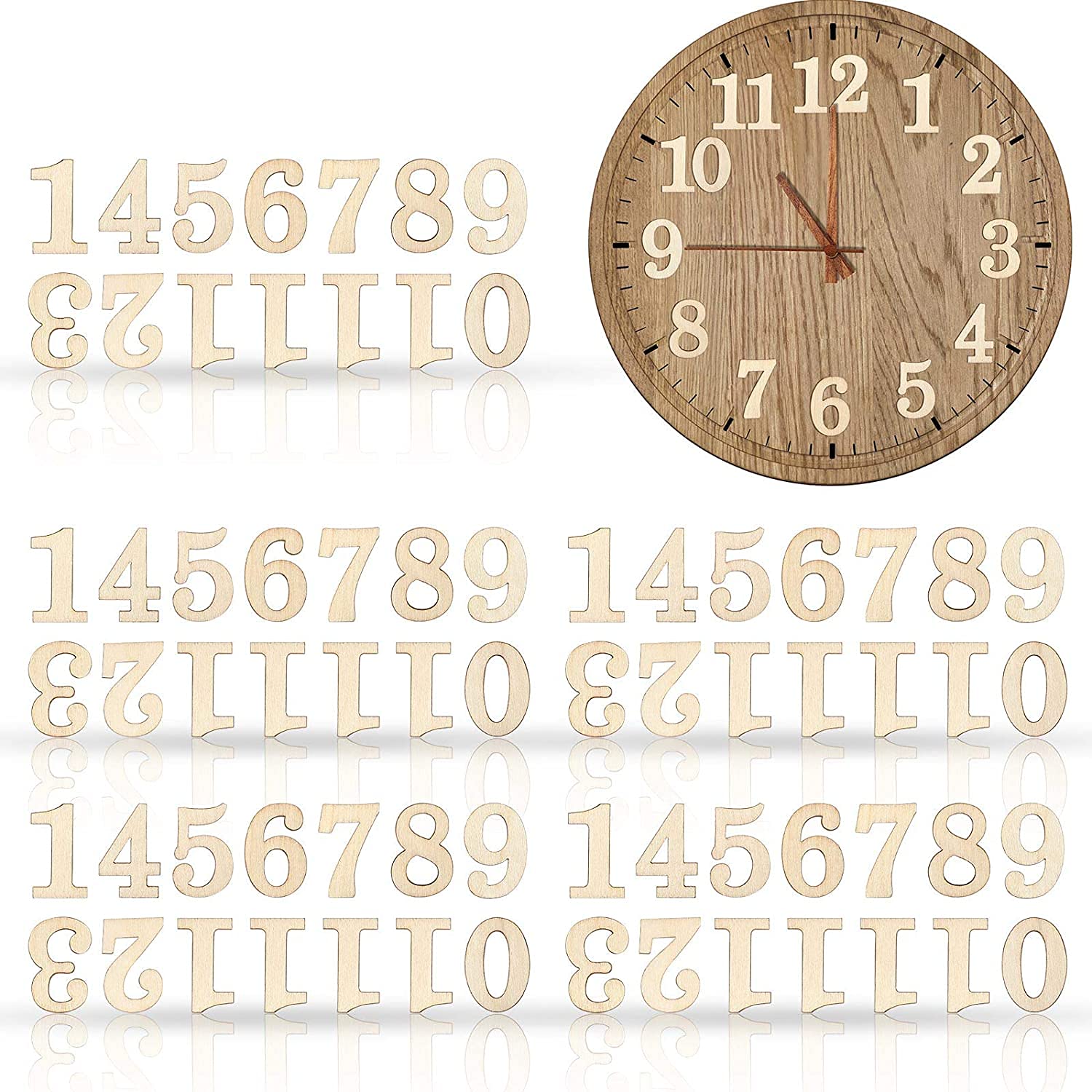 Cliths 75 Pieces Wooden Numbers in 5 Sets, Wooden Arabic Clock Numbers for Clock DIY Decoration