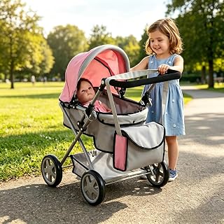 Zero Pam Style Baby Doll Stroller,Foldable Babys Dolls Strollers Storage | Stroller For Baby Dolls,Equipped With Swivel Wheels,Doll Strollers Adjustable Handle,An Infant Carrycot And A Changing Bag