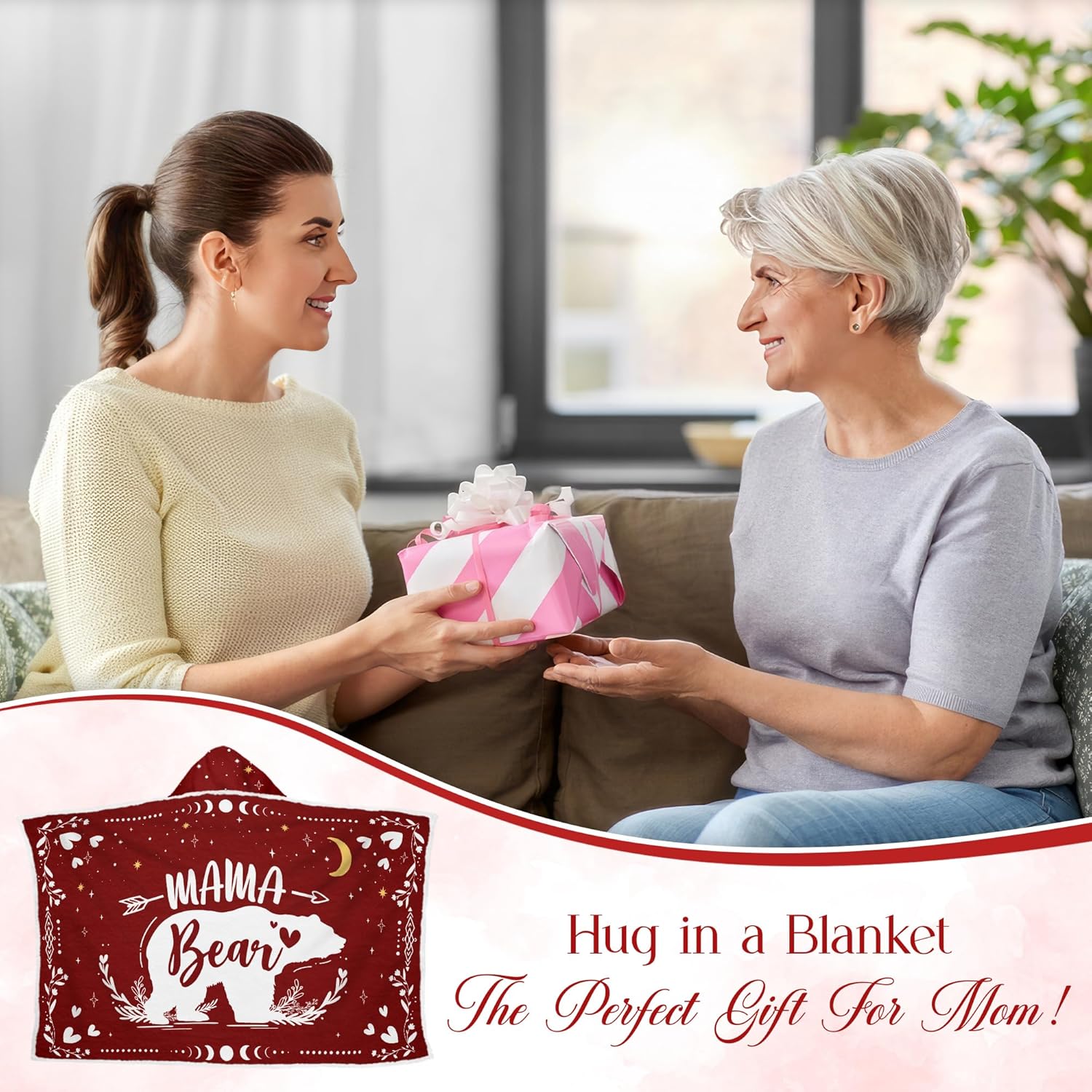 GEEMBI Mom Birthday Gifts - Wearable Blanket Hoodie 47x72 in - Mothers Day Birthday Gifts for Mom from Daughter Son, Mama Gift Idea, Gift for Mother in Law Stepmom, Wife Gift, Hoodie Blanket for Women - Image 2