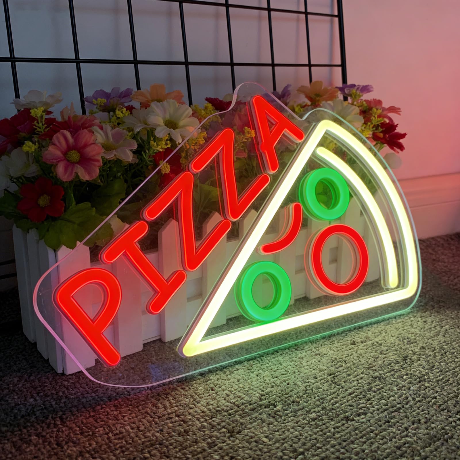 Pizza LED Neon Sign for Wall Decor Dimmable Pizza Shaped Neon Light Sign for Pizzeria Kitchen Restaurant Food Truck Home Bar Party Pizza Lovers USB Powered Size 14.6 * 8.3IN