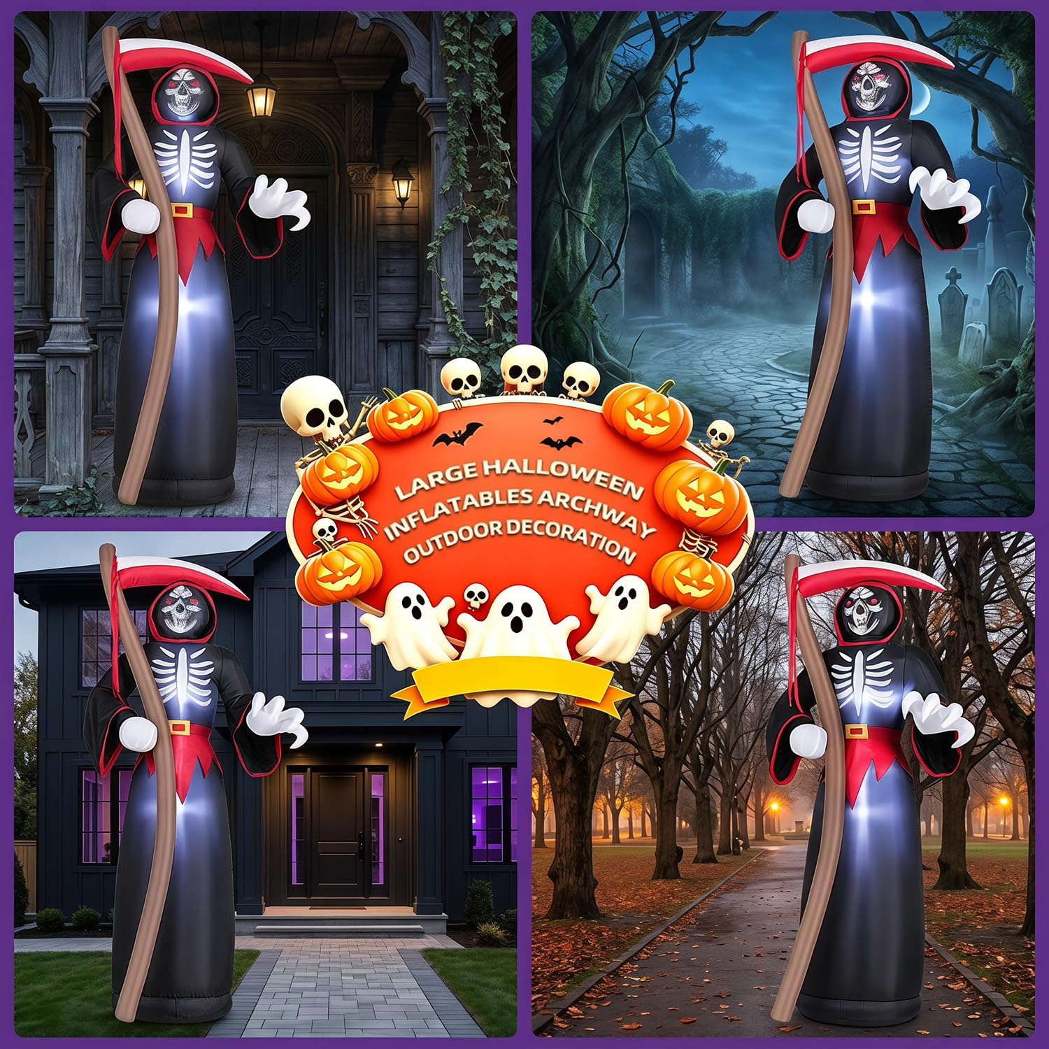 8FT Halloween Inflatable Grim Reaper LED Outdoor Yard Lawn Blow Up Decor