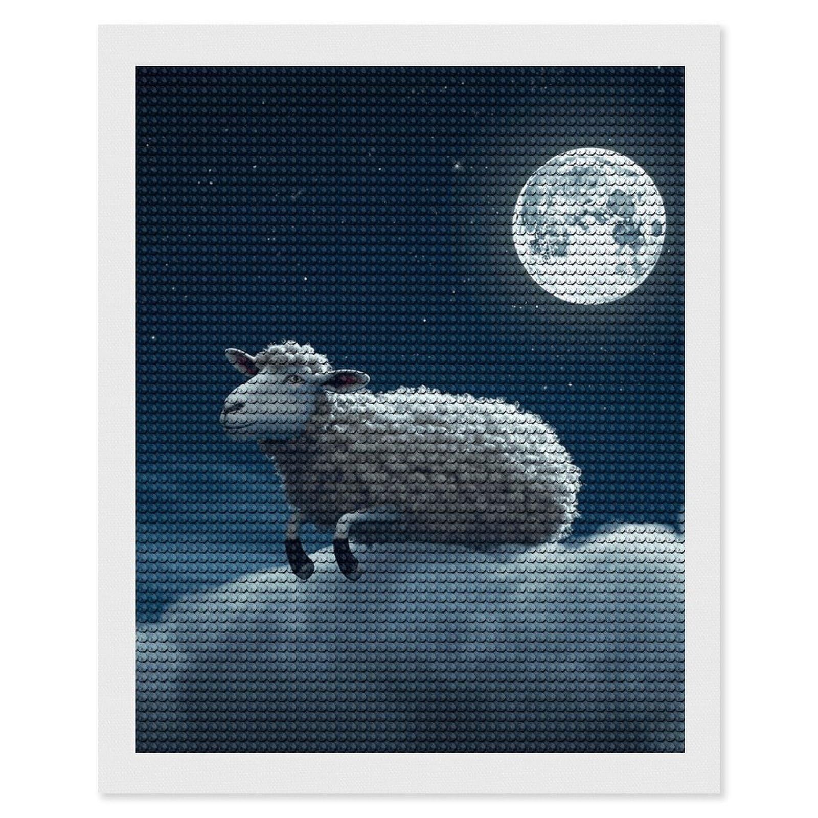 DWVTSLH Sheep Flying Over The Moon Diamond Painting Kits for Adults, Personalized Diamond Photo Art Full Drill, DIY 5D Diamond Art Painting Kits for Beginners, Home Wall Decor 16"x20"