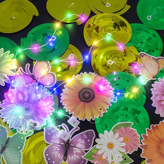 Kit Decoración Fiesta Primavera Flores Mariposas Luces LED 3 miniatura 5