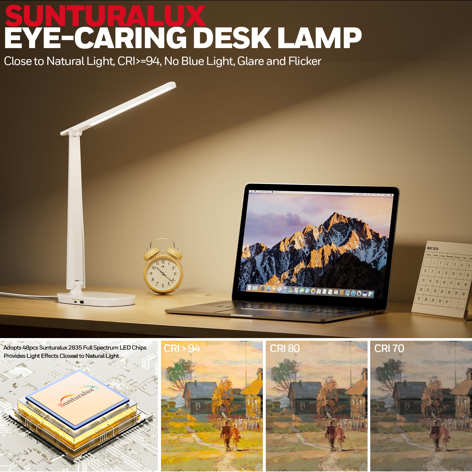 Honeywell Desk Lamp for Home Office Dimmable LED Desk Light with USB A+C Dual Charging - Image 3