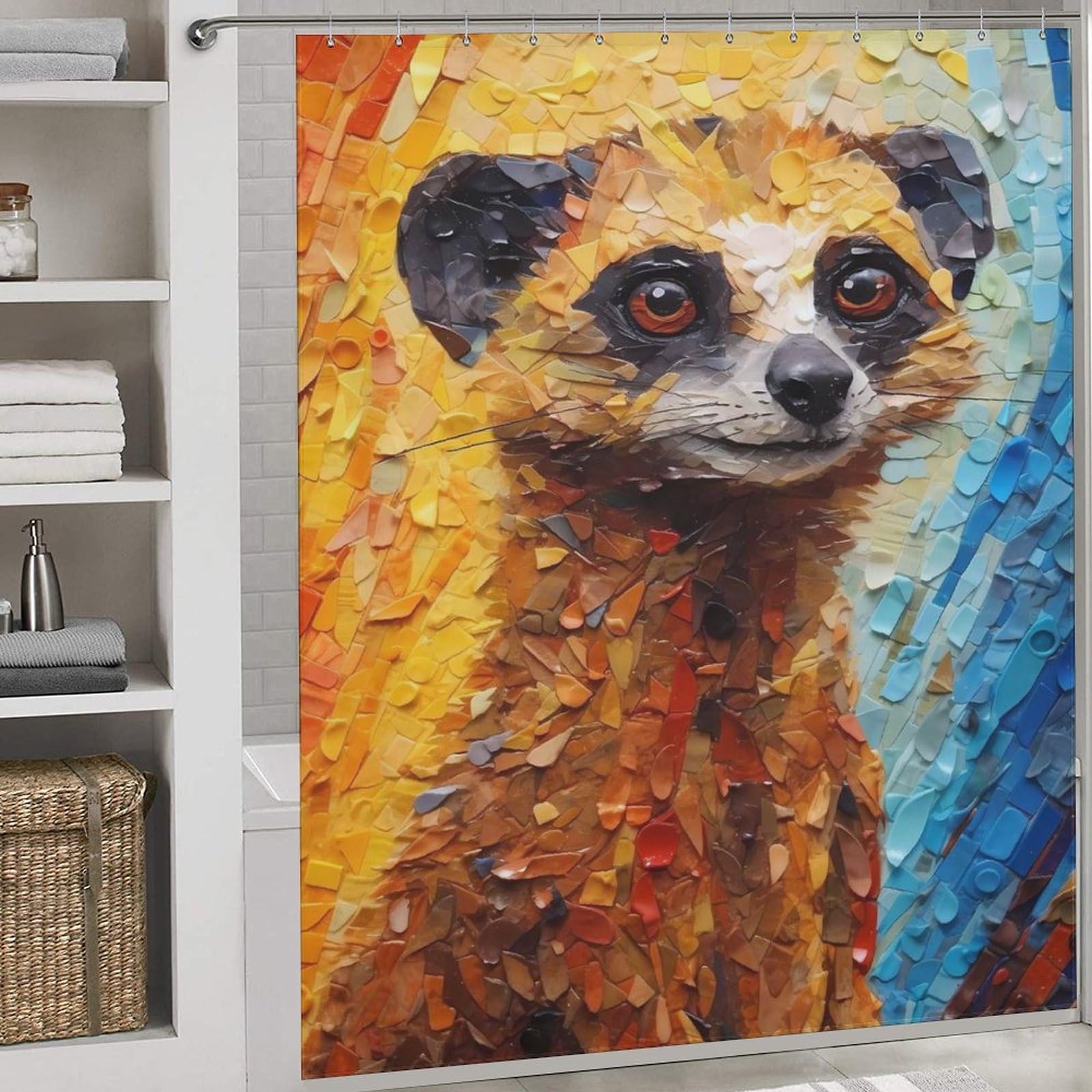 Rideaux de salle de bain Meerkat colorés imperméables 177x180cm