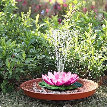 Solar Powered Fountain Bird Bath Fountains Solar Power with 6 Nozzles Free Standing Floating Lotus Outdoor Water Fountain Solar Water Fountain Pump for Pool,Patio,Pond,Garden,Fish Tank Decor
