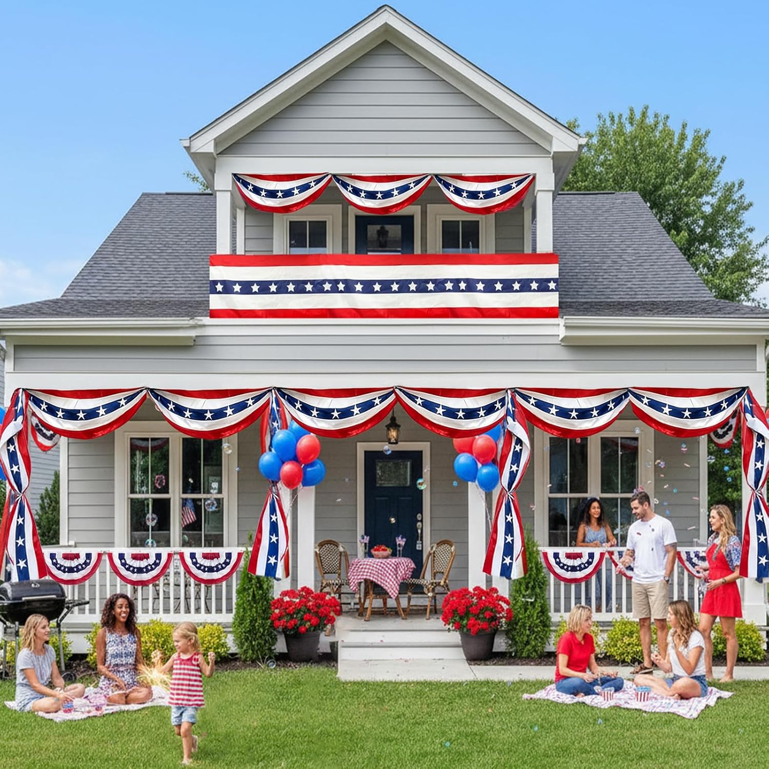 4th of July Decorations - 20 Ft American Flag Bunting Red White Blue USA Patriotic Flag Banner for Porch Door Outdoor Decor (2 Pack)