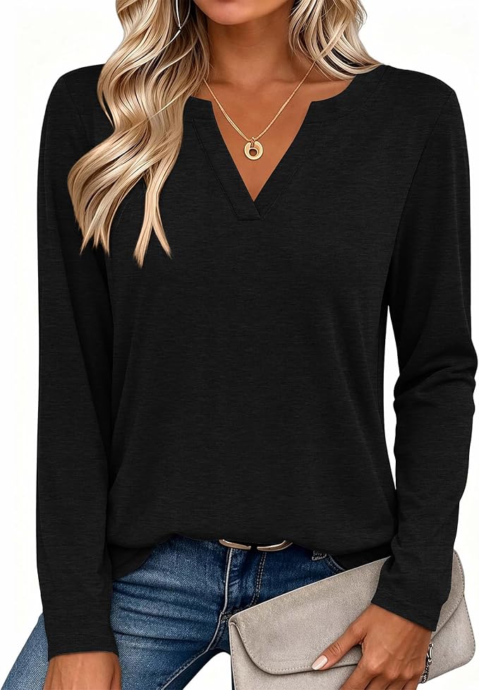 Zeagoo Womens Tops Long Sleeve V Neck Tee Shirts Cute Dressy Casual