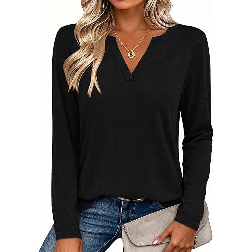Zeagoo Womens Tops Long Sleeve V Neck Tee Shirts Cute Dressy Casual