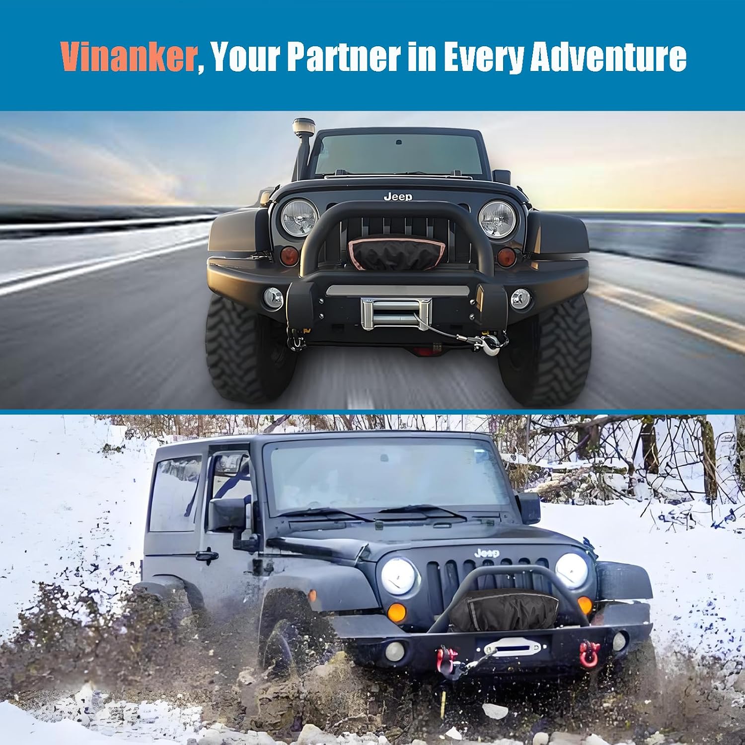 Winch Cover, Waterproof Dustproof Winch Protection Cover with Reflective Ribbon for 8000-13500 lbs Electric Winch (Black Ribbon)