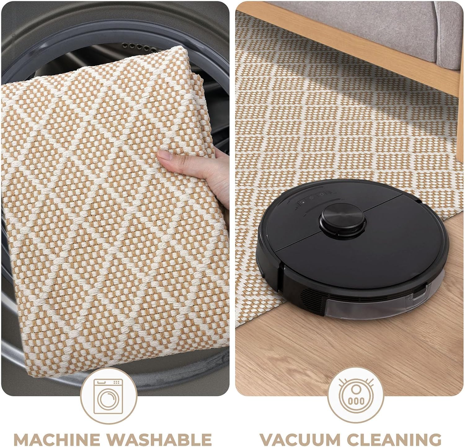 KOZYFLY Runner Rug 2x5 Ft Washable Runners for Hallways Non Slip Rubber Backed Kitchen Runners, Braided Entryway Runner Indoor, Floor Carpet for Hallway Kitchen Entryway Bedroom, Tan/Beige