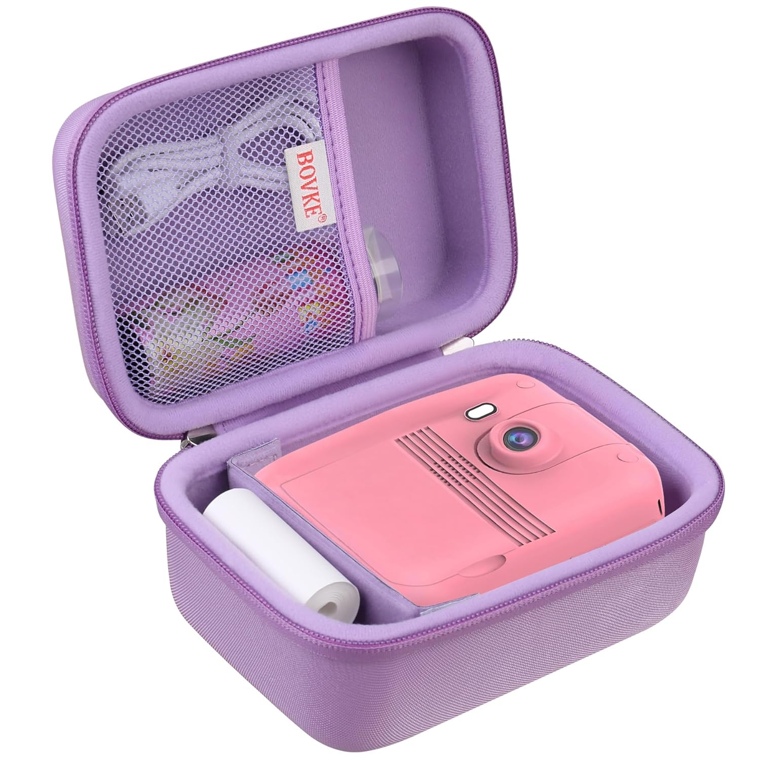 BOVKE Travel Case for GOPIUPIU/PROGRACE/GKTZ/ASIUR Kids Instant Print Camera Toy Gift, Kids Camera Instant Print Digital Camera Bag with Extra Space for Printing Paper, Charging Cables, Purple