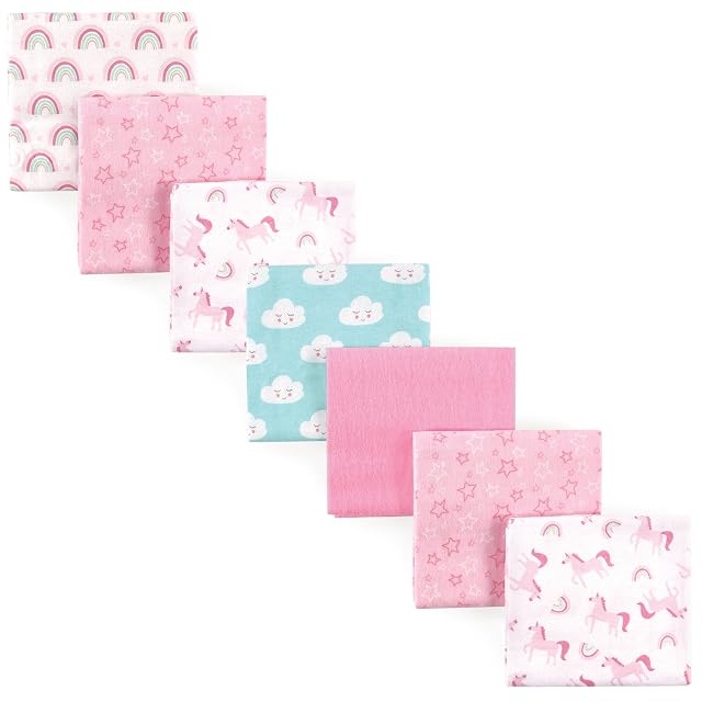 Luvable Friends Unisex Baby Cotton Flannel Receiving Blankets Rainbow 7-Pack One Size