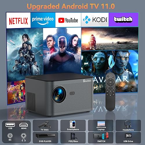 Miniatura 7 de Aubor Proyector inteligente, proyector con Wifi y Bluetooth 5.2, compatible con proyector 4k nativo 1080p con Android TV 11.0, proyector exterior