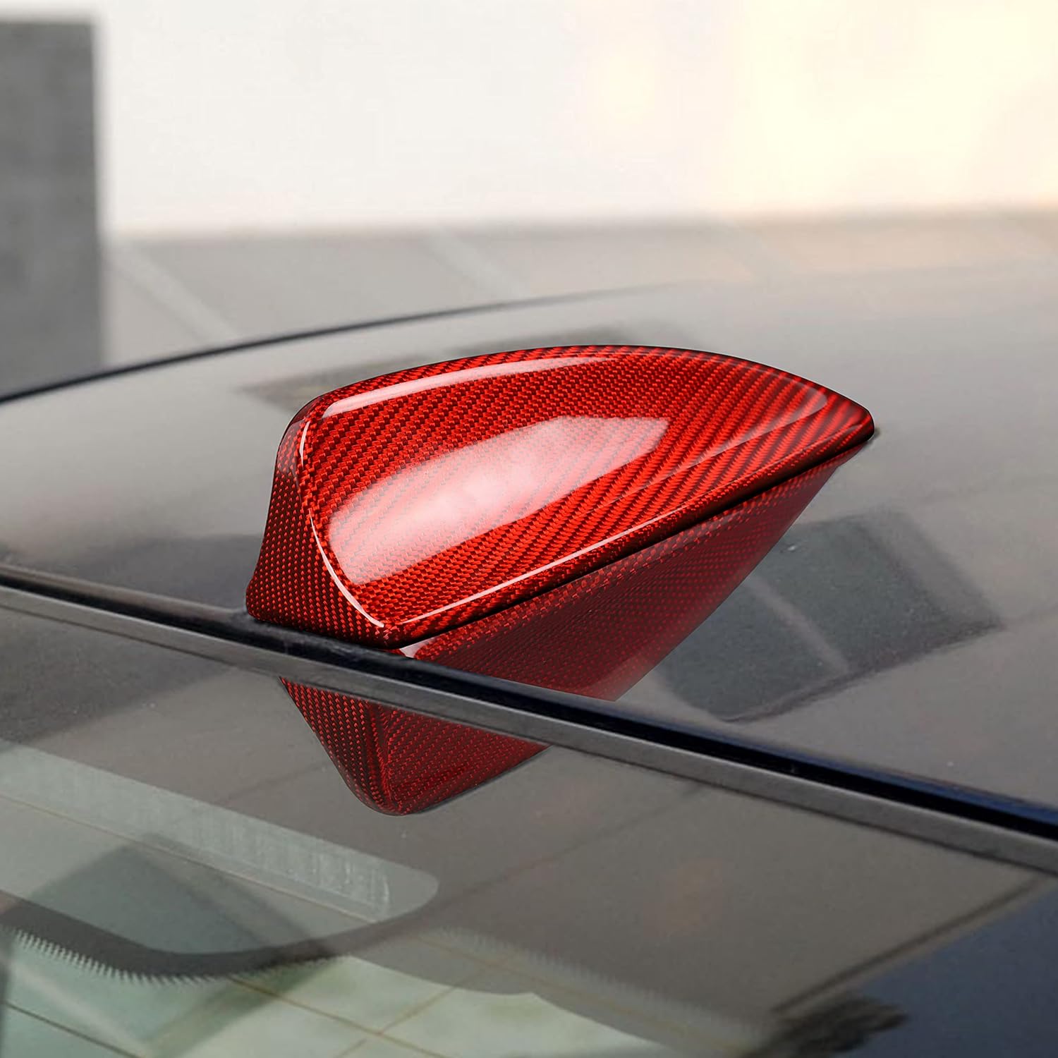 Red Carbon Fiber Auto Shark Fin Antenna Toppers Cover Trim Sticker Compatible with BMW E60 2003-2010