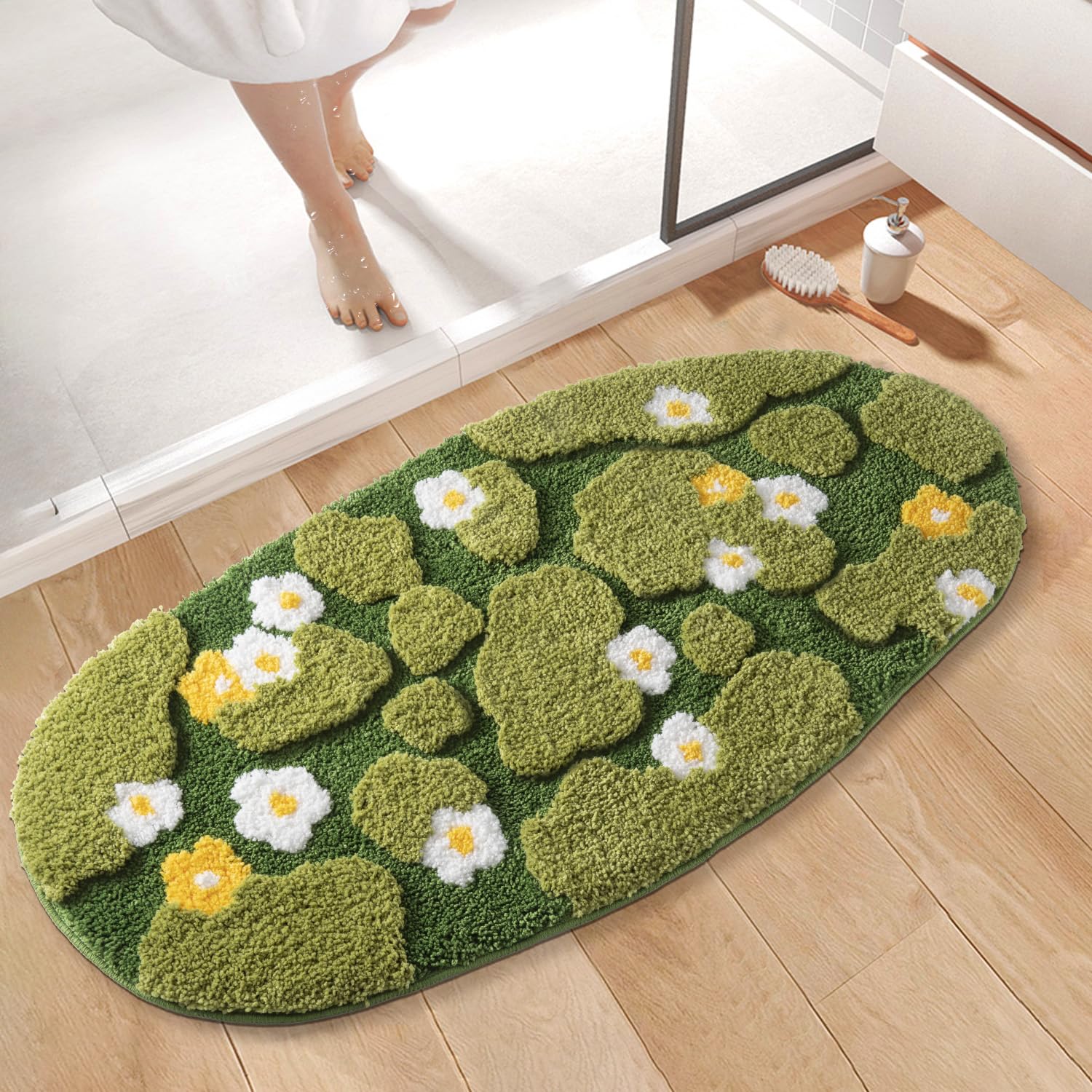Tappetino Spesso 2.5 Cm Morbido Tappetino Bagno In Microfibra 3D Motivo Muschio - 50x81 Cm, Super Assorbente, Antiscivolo, Lavabile In Lavatrice Tappeto Bagno Motivo Muschio 3D
