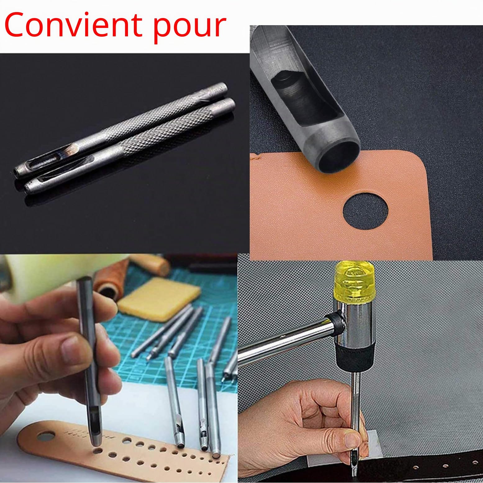 JZK 10 X Ensemble de Poinçons Creux Ronds en Acier, Coupeur de Perforation en Cuir pour Joint de Bracelet de Montre, Tissu de Chaussure, Toile, Papier, Oeillet de Vêtements (1 mm à 10 mm)