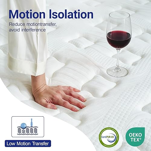 Vista 2 de Sunny Heart Colchón híbrido tamaño matrimonial de 10 pulgadas en una caja, resortes embolsados individuales, espuma viscoelástica de sensación media