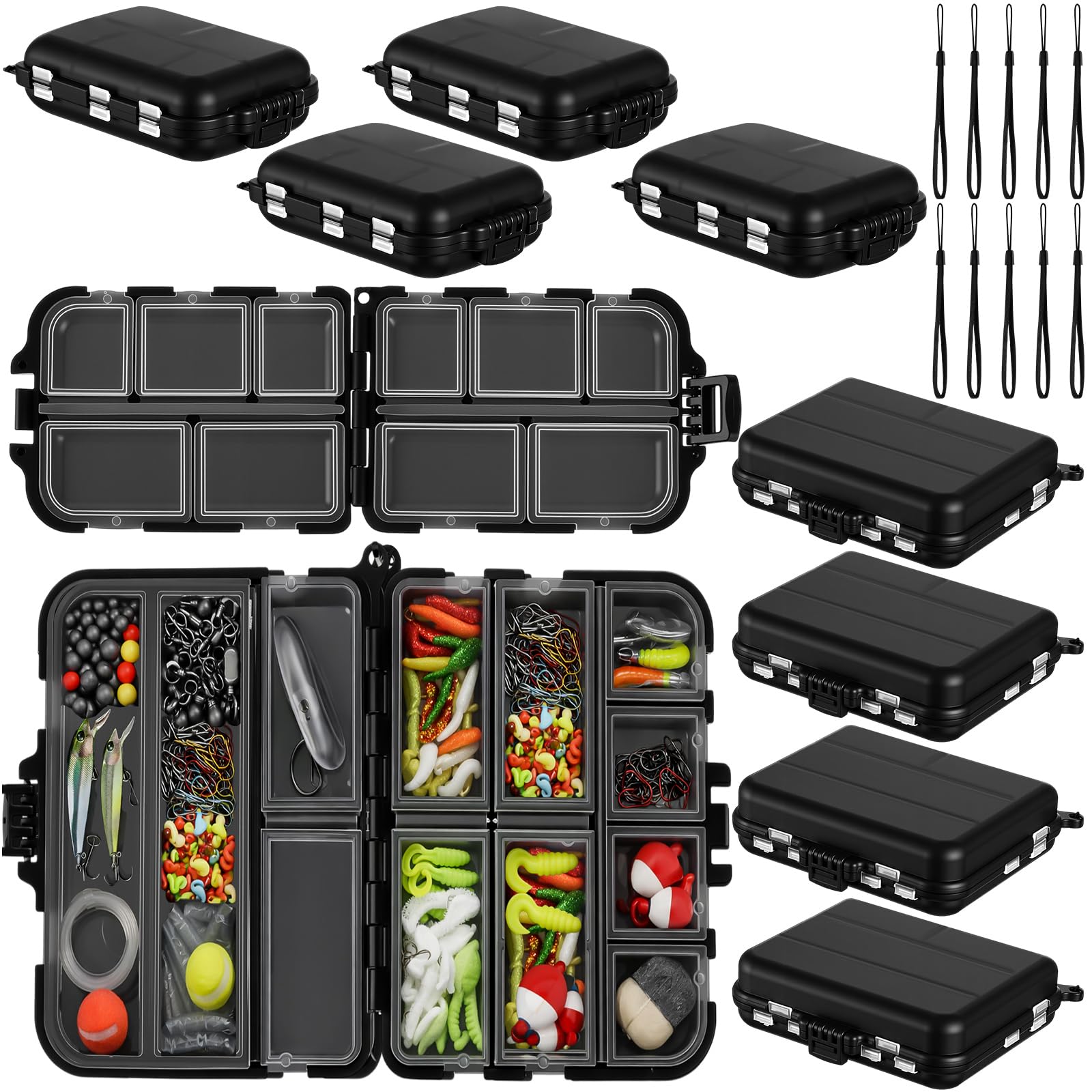 Paquete de 10 cajas pequeñas de aparejos organizadores para pesca, mini caja de aparejos de bolsillo portátil de doble cara para anzuelos, cebos, cebos giratorios, jigs, cajas de