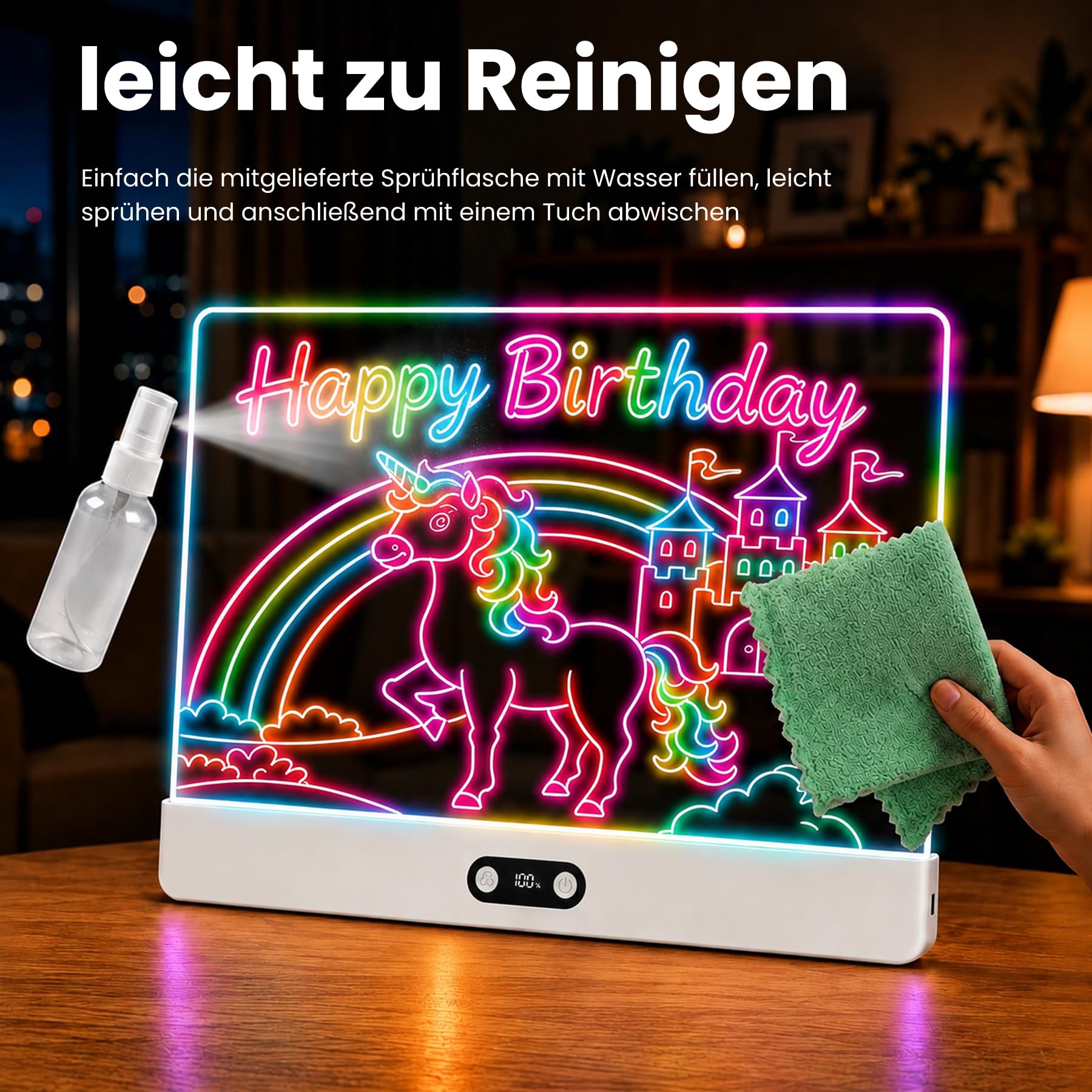 sylvwin LED Zeichenbrett Kinder – Neon Leuchtboard 35×26cm, 8 Farben & 3 Lichtmodi, LED Maltafel Wiederaufladbar, Kreatives Geschenk für Mädchen Teenager ab 6 Jahren Weiß