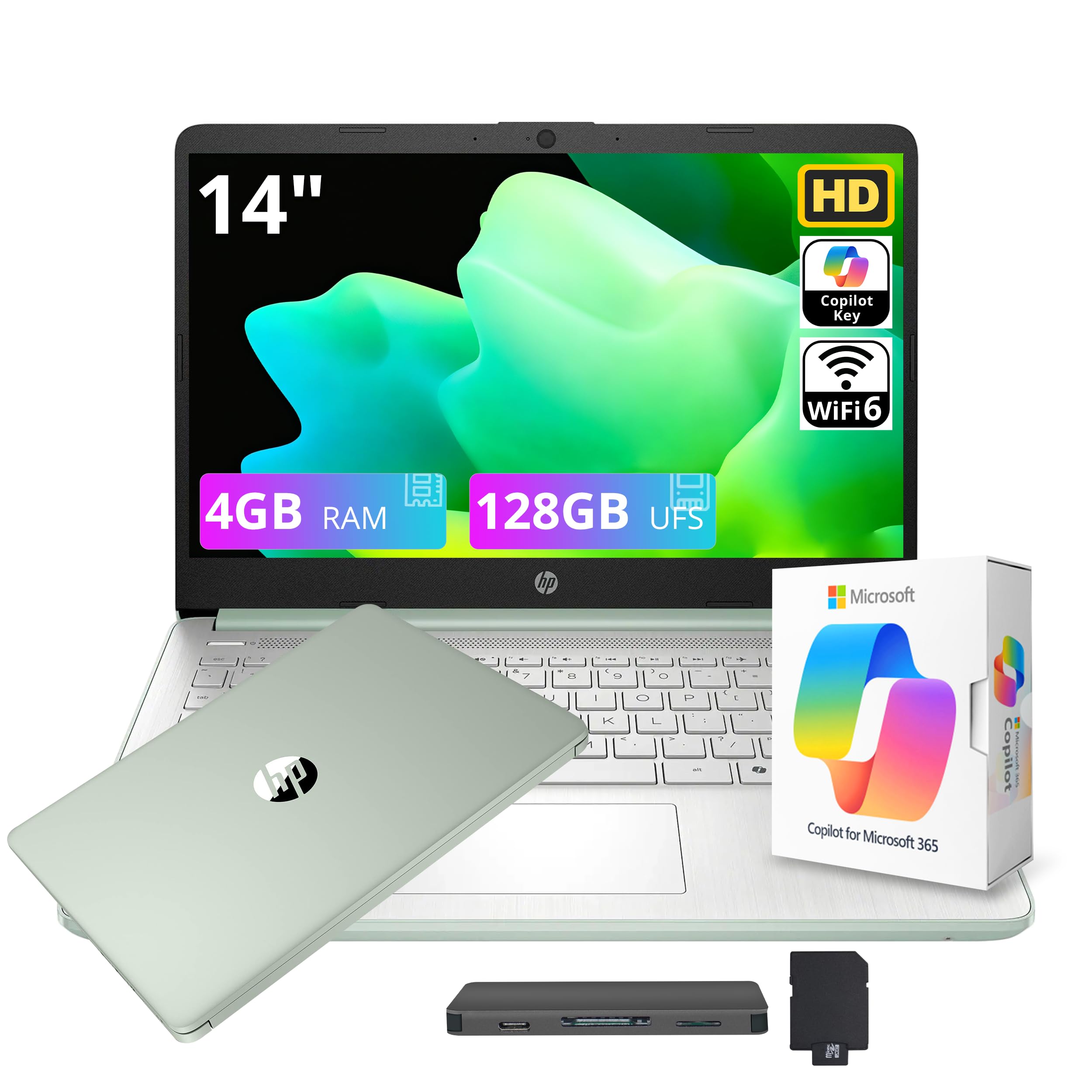 HP Stream 14" HD Student&Business Laptop with AI Copilot, Intel Processor N150, 4GB RAM, 128GB UFS&1TB Cloud Storage, 1 Year Office 365, Intel Graphics, Wi-Fi 6, Win 11, Willow Green