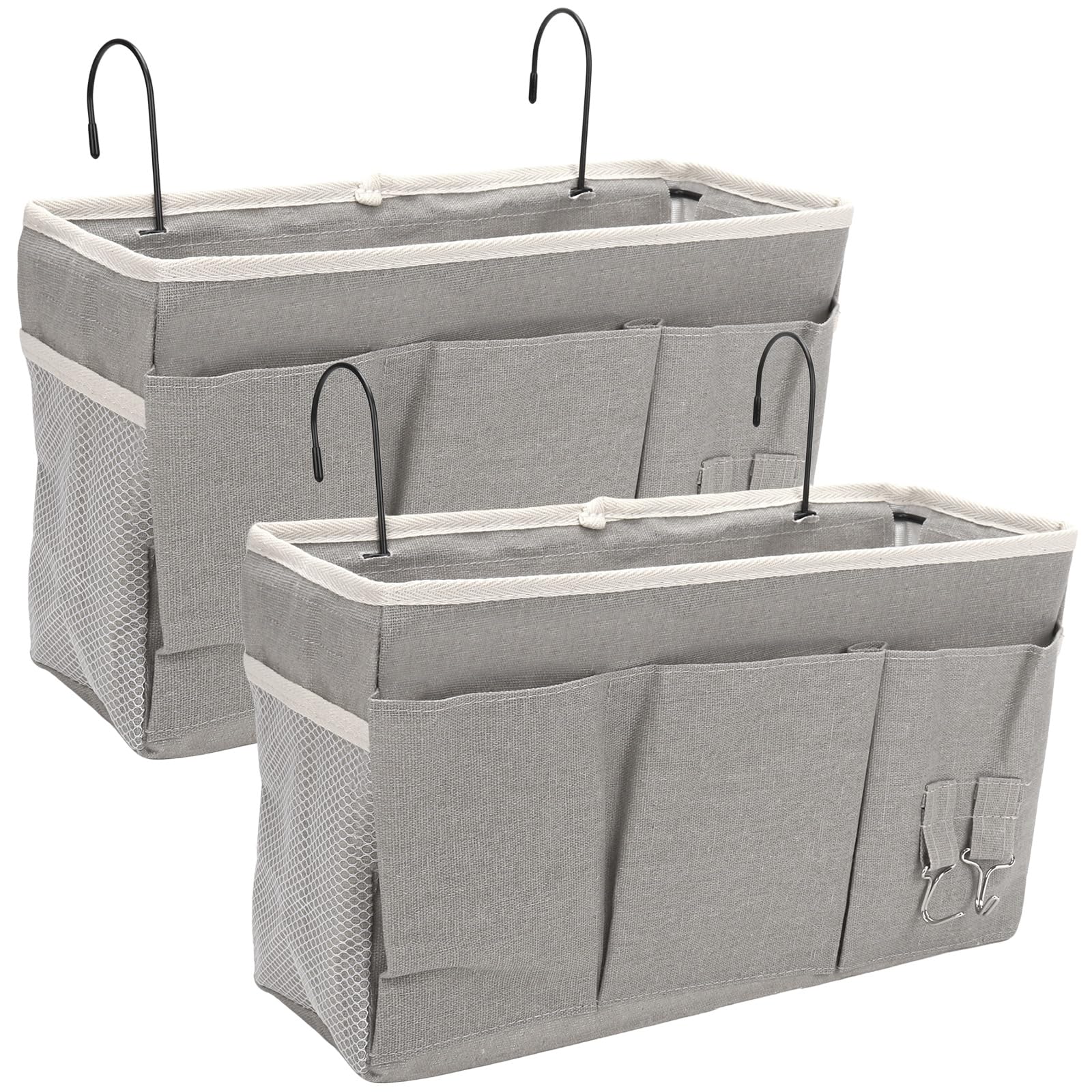 2pcs Confezione da Organizer da Appendere per Comodino con 3 Scomparti, Organizer da Appendere, Organizer da Porta, Mensola da Appendere, Borsa da Letto per Scuola, Dormitorio (Grigio)