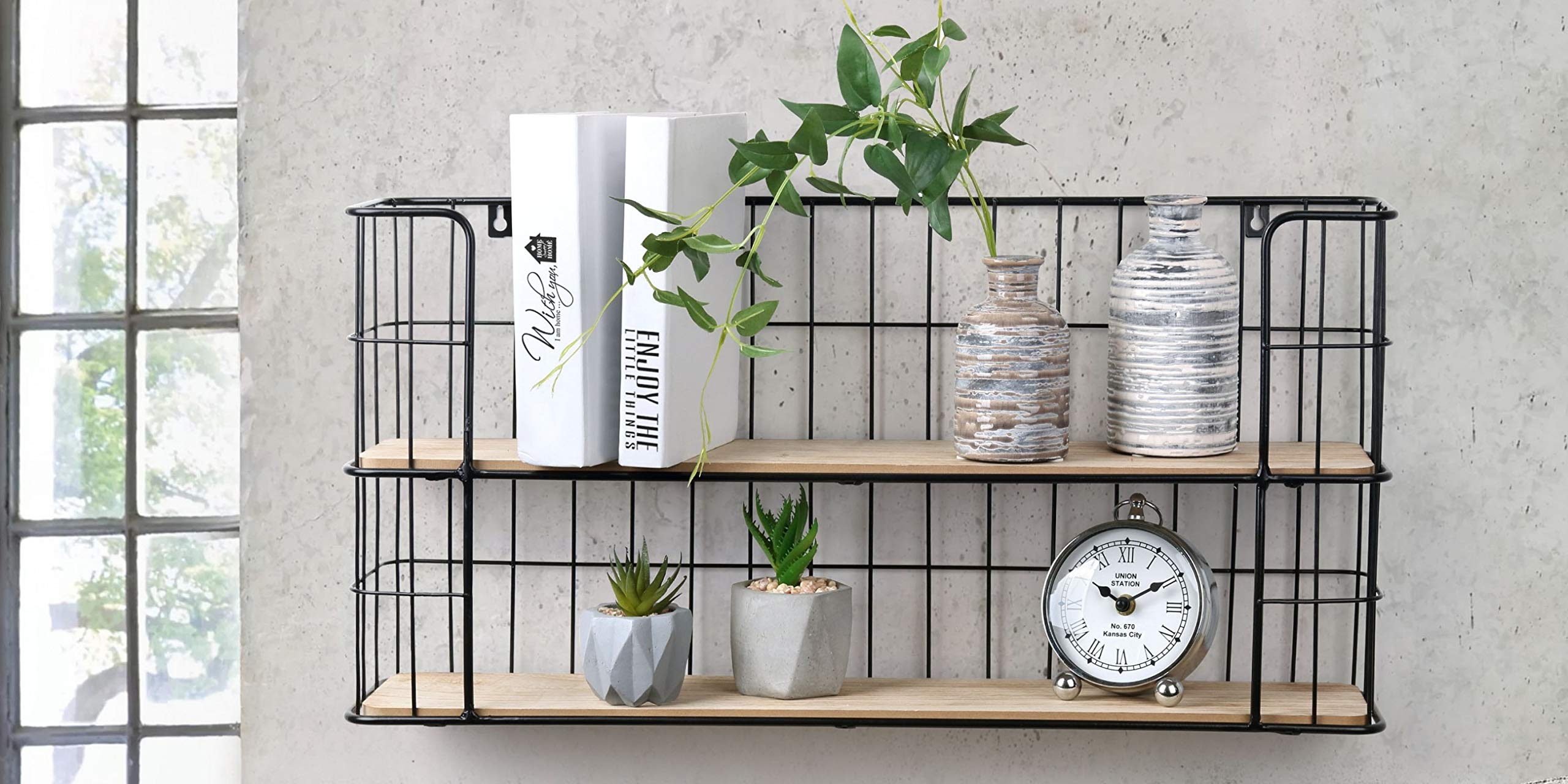 LIFA LIVING Wall Shelf 2 Tiers, Floating Shelf in MDF Wood and Black