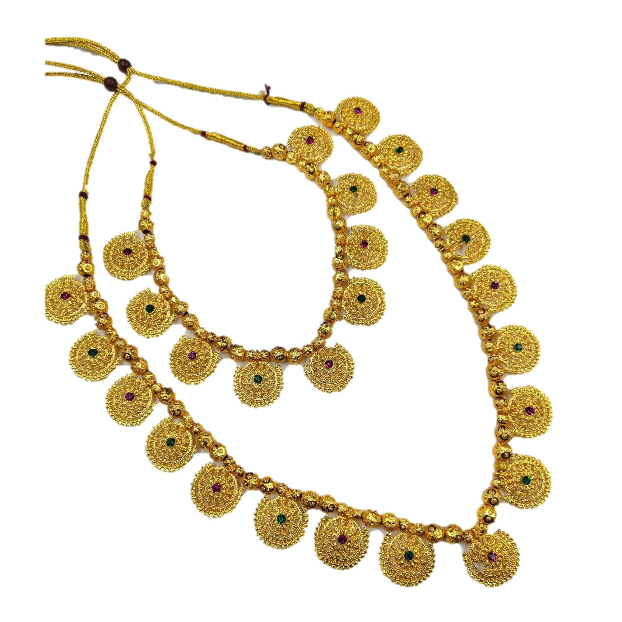 AAIKU Combo Maharashtrian Traditional Kolhapuri Saaj Choker 18 Inch and Long Necklace 30 Inch | Back Side Adjustable Dori for Women and Girls Color Golden (B0D983BCG9) Amazon Price History, Amazon Price Tracker