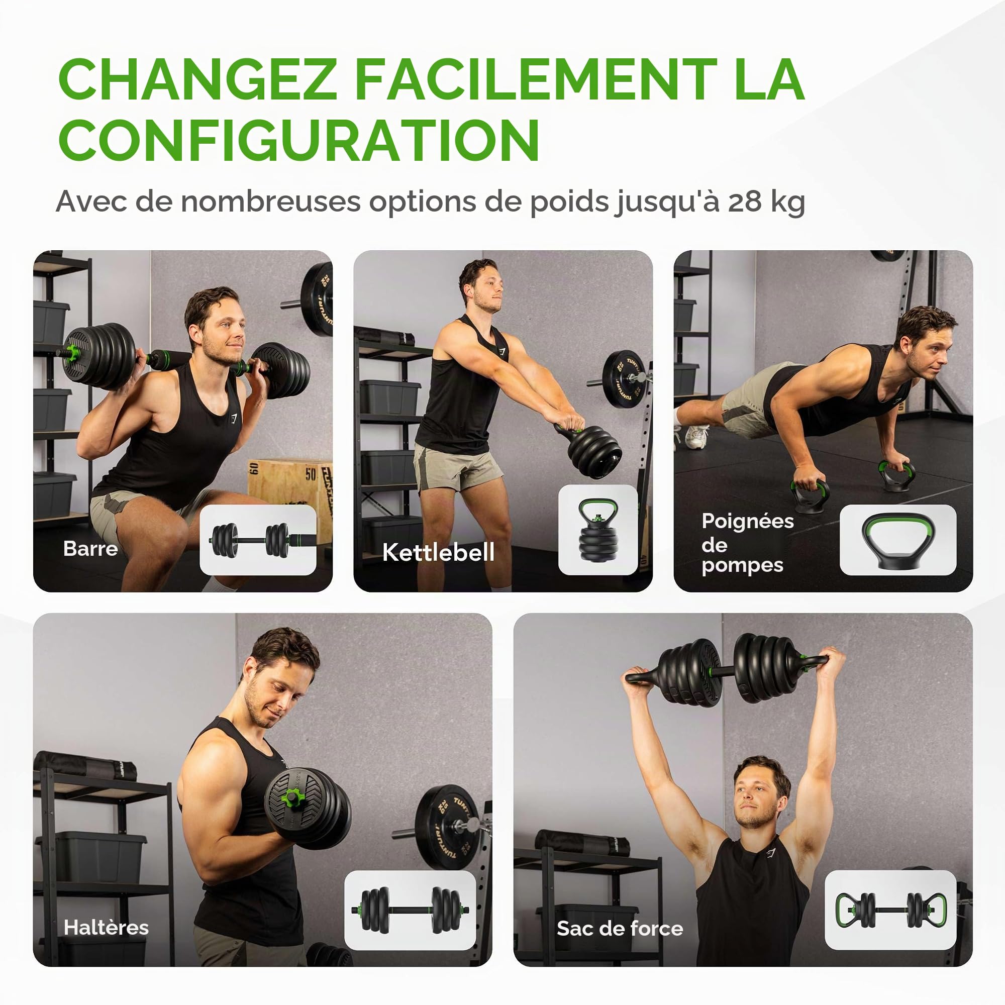 Tunturi Haltères et poids - Ensemble d'haltères 28 kg - Barre avec poids - Ensemble de barre - Fermeture à vis 30 mm - Poignée antidérapante