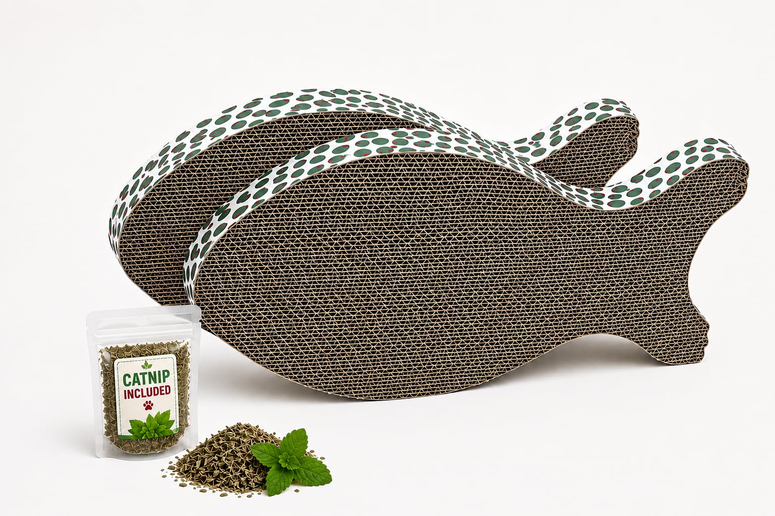 Pawptails Cat Scratcher Lounge Board with Organic Catnip |Corrugated Cardboard Reversible Scratching Pad & Play Bed for Persian Indoor Cats, Kittens | Cat Toy & Furniture Protection | Set of 2 Fish