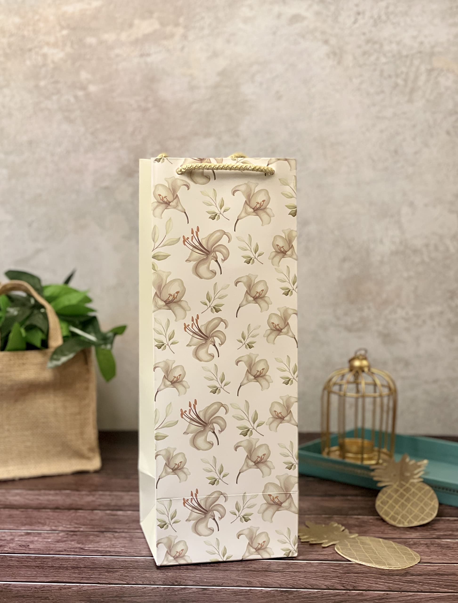 Dovetail Wine & Bottle Gifting Paper Carry Bags, In Elegant & Attractive Designs, Gifting For All Occasions, Parties - Diwali, Christmas, Anniversaries. House Warming, Size 13.5X5 Inchs, 250 GSM Art Card, 2 Bags Each of 5 Designs 4