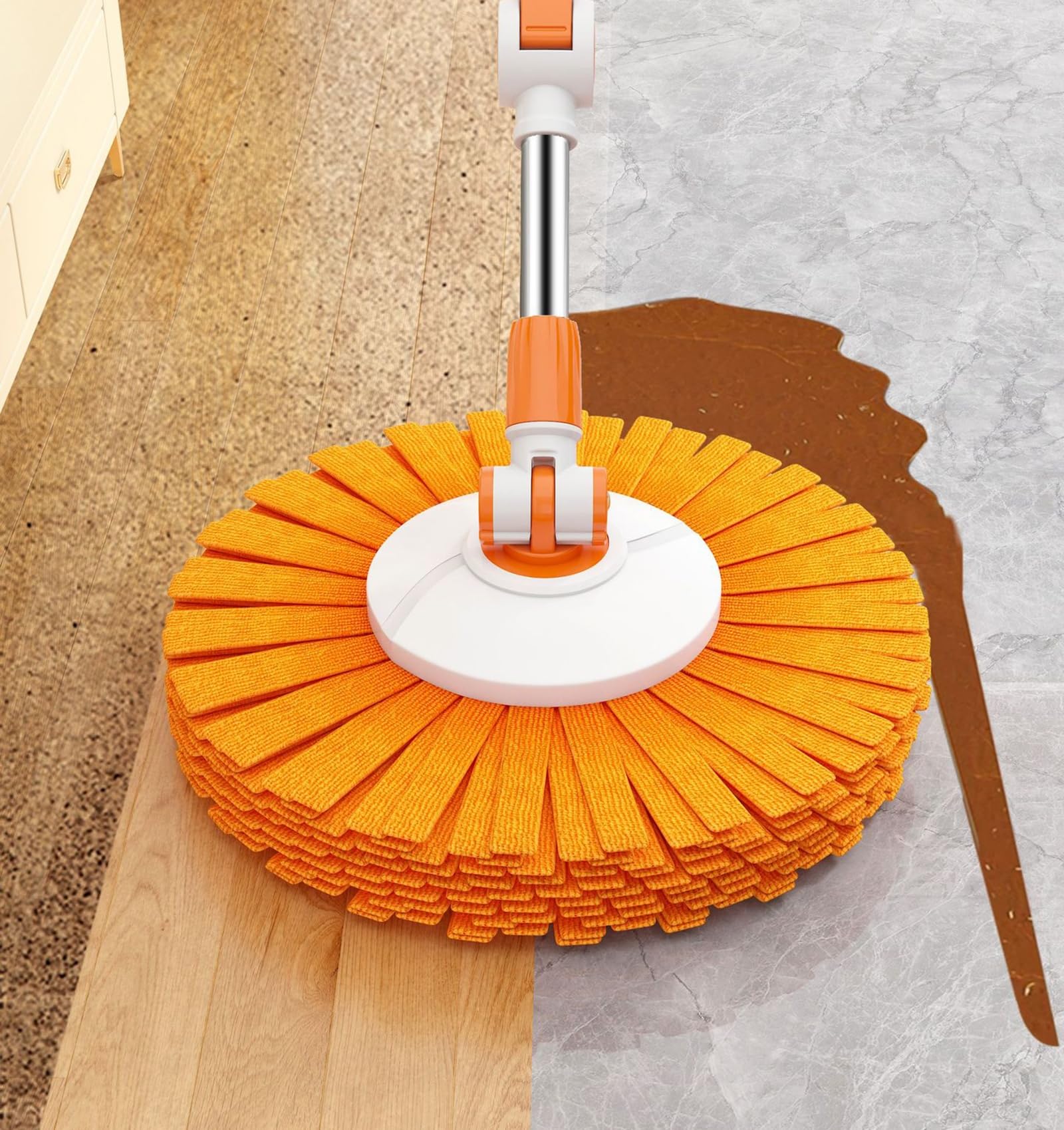 Fregonas A, Juego de fregona y Cubo giratorios Fregona giratoria de 360° Cubo con Sistema de escurridor Mango de fregona extendido Fregona y Cubo para Limpieza de Suelos