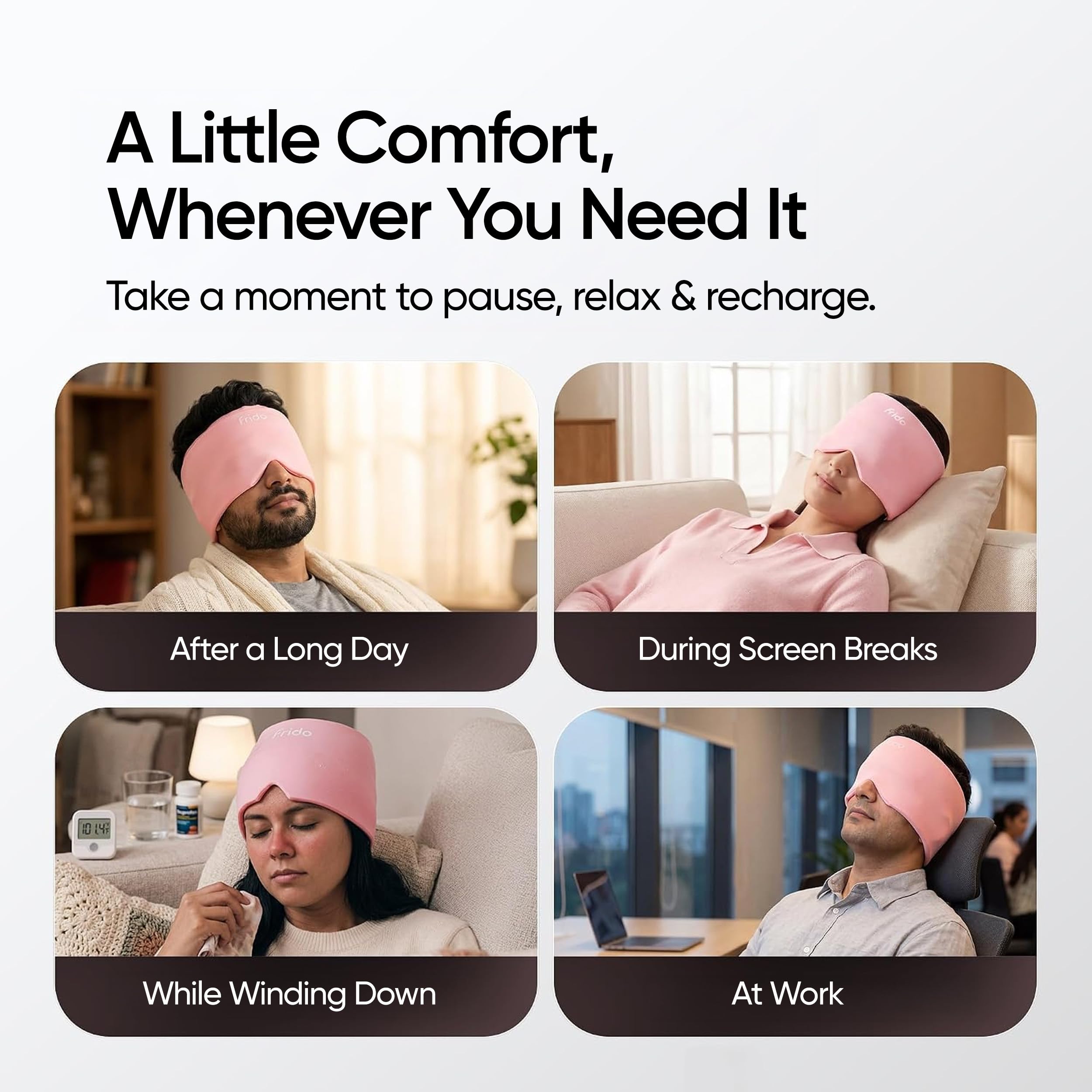 Frido Hot & Cold Therapy Cap | 360° Full Head Coverage | Reusable Cooling & Warming Cap with Gentle Compression | Pink — Amazon image 6