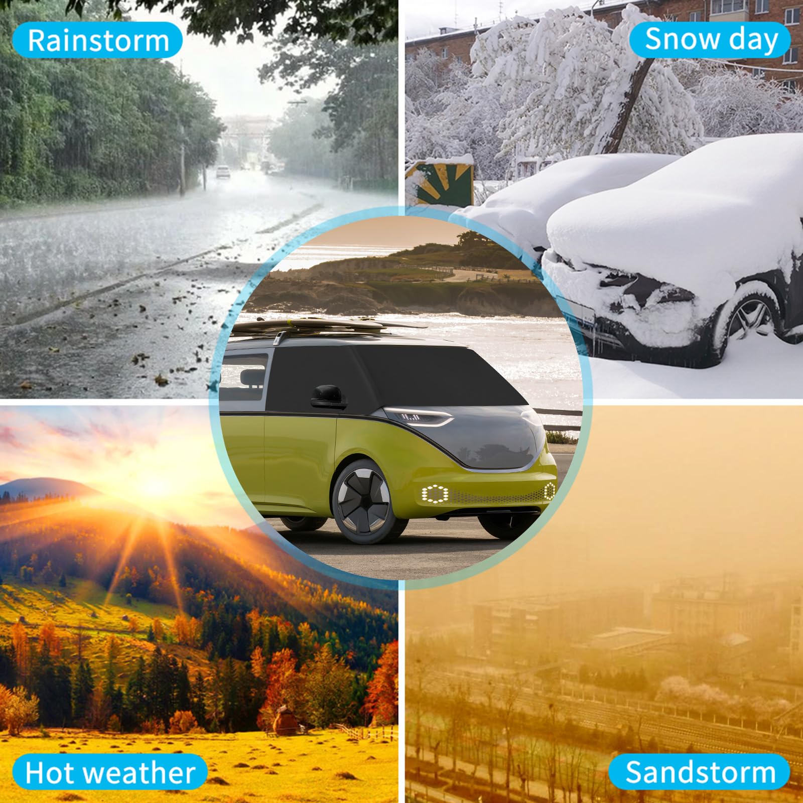 VW ID Buzz 2022-2025 600D Frontscheibe Abdeckung Wasserdicht Wetterfest