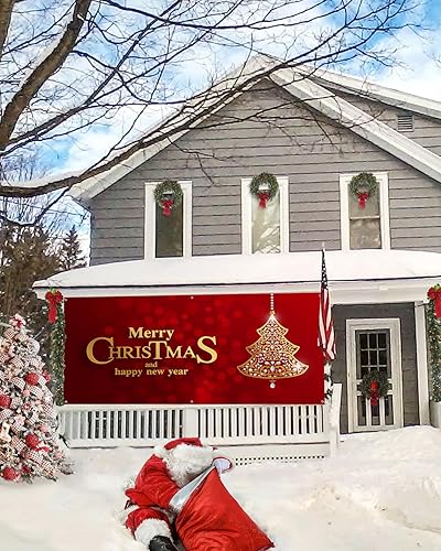 Miniatura 5 de Pancarta de Navidad para puerta de garaje, 7 x 8 pies, árbol de Navidad adornado de Navidad, decoración de puerta de garaje, decoración de fondo de