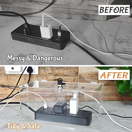 Miniatura 2 de Organizador de enchufes acrílicos de 2 piezas, caja de organización de cables con cerradura, caja organizadora de cables para protector de