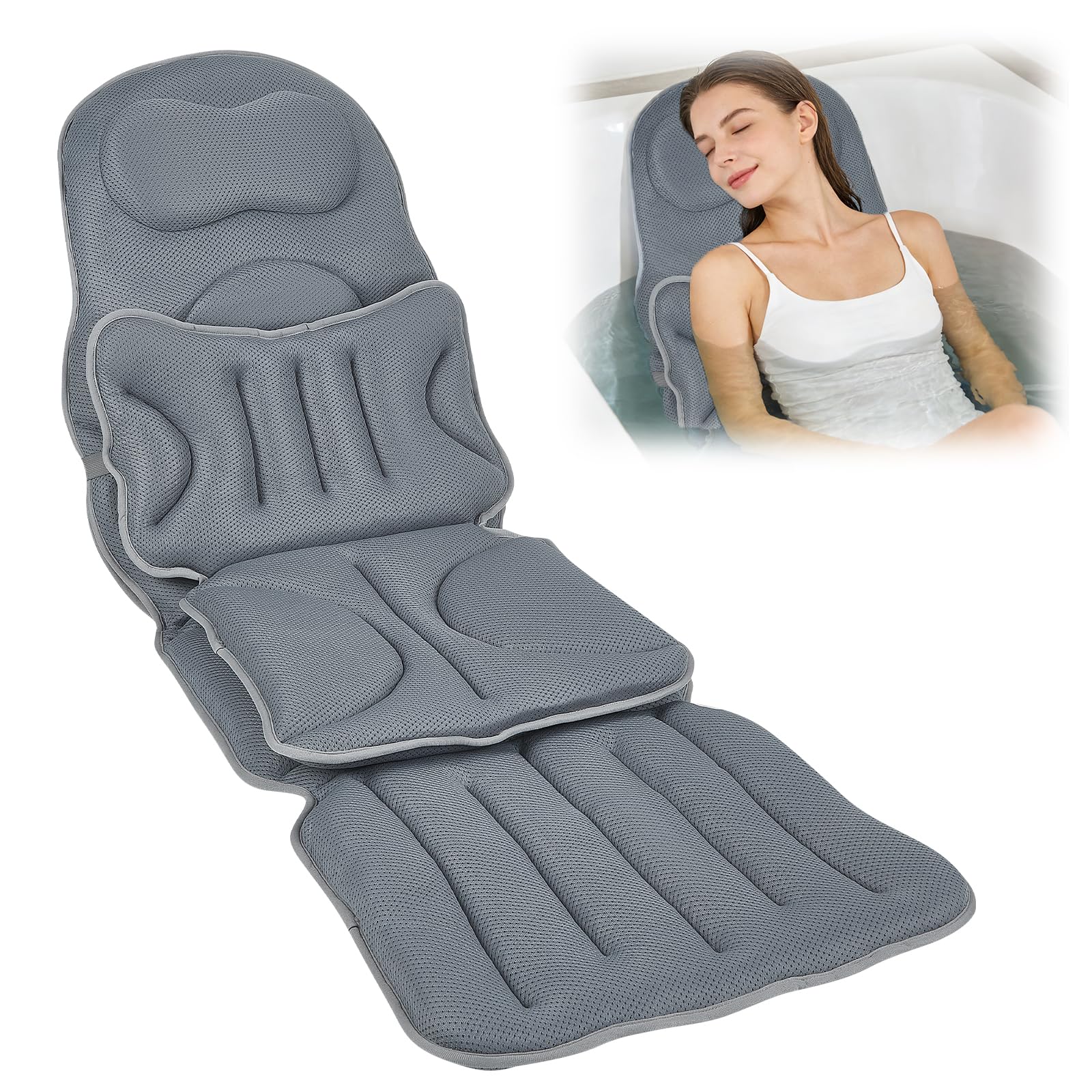 Cuscino per Vasca da Bagno a Corpo Intero, 125×40 cm per Altezza del Corpo 160–180 cm, Adatto Solo per Vasche da Bagno Lisce, Asciugatura Rapida, Amichevole per la Pelle