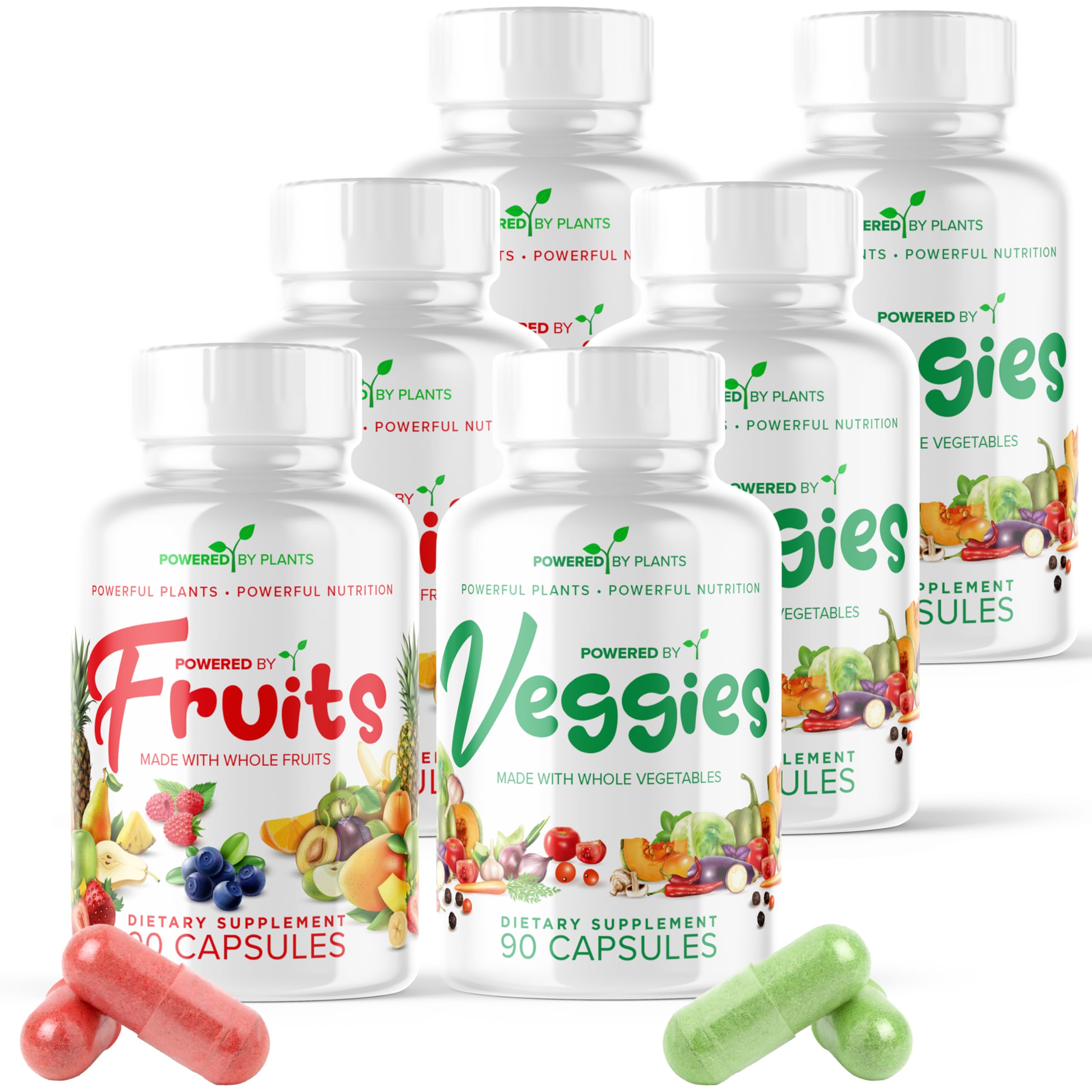 Fruits & Veggies Capsules - Natural Superfood Packed with Vitamins & Minerals - Fruit & Vegetable Supplements for Adults Pack of 6, 90 Capsules Each