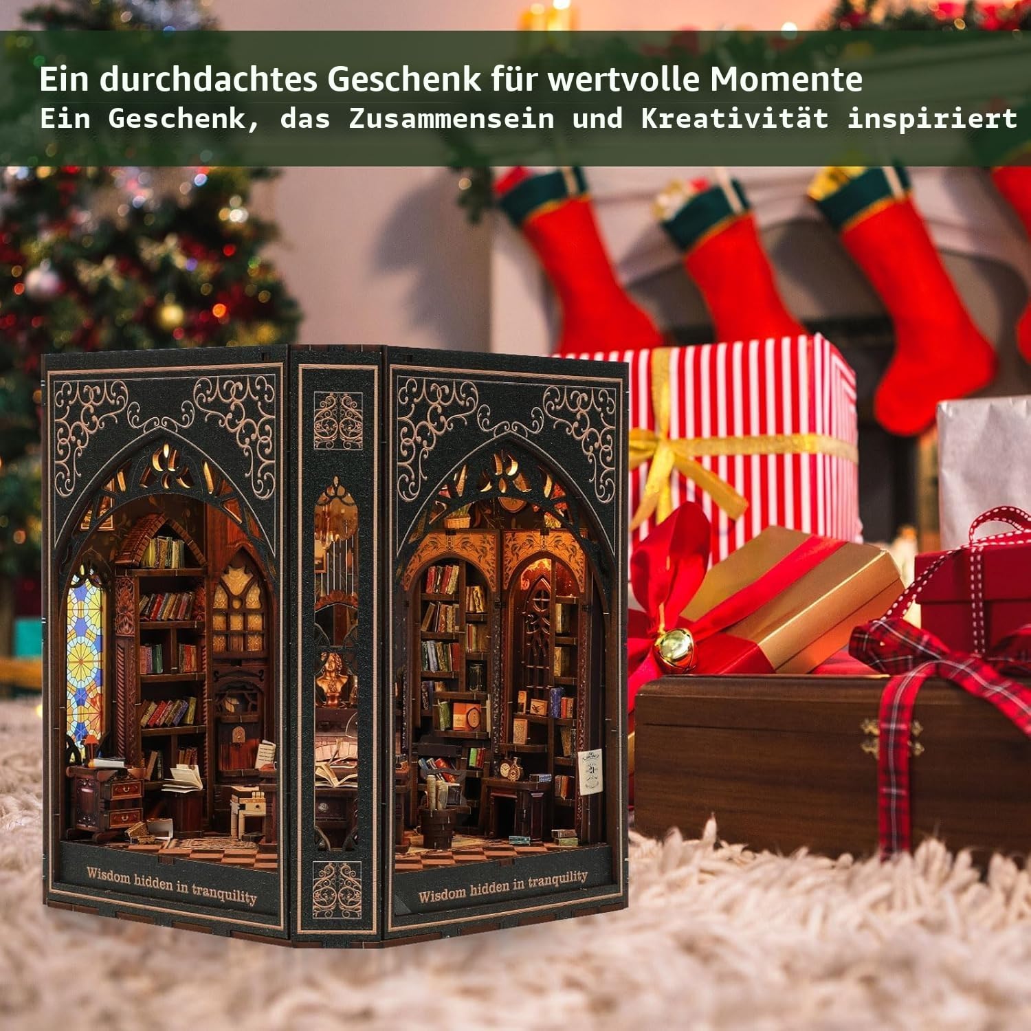 Book Nook Kit mit LED-Lichtern | DIY 3D Puzzle Bücherregal Einsatz | Handgemachte Tiny House Decor für Bastler & Home Decor
