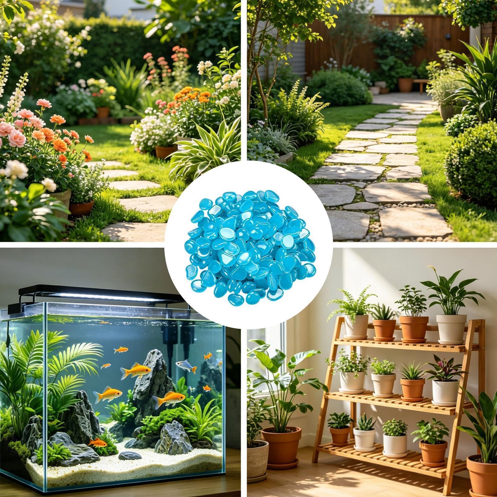 Pietre luminose da giardino - Pietre di ciottoli luminosi da 300 pezzi | Ciottoli decorativi in ​ ​resina da 0,19 pollici per passerella cortile giardino fatato acquario acquario patio spiaggi