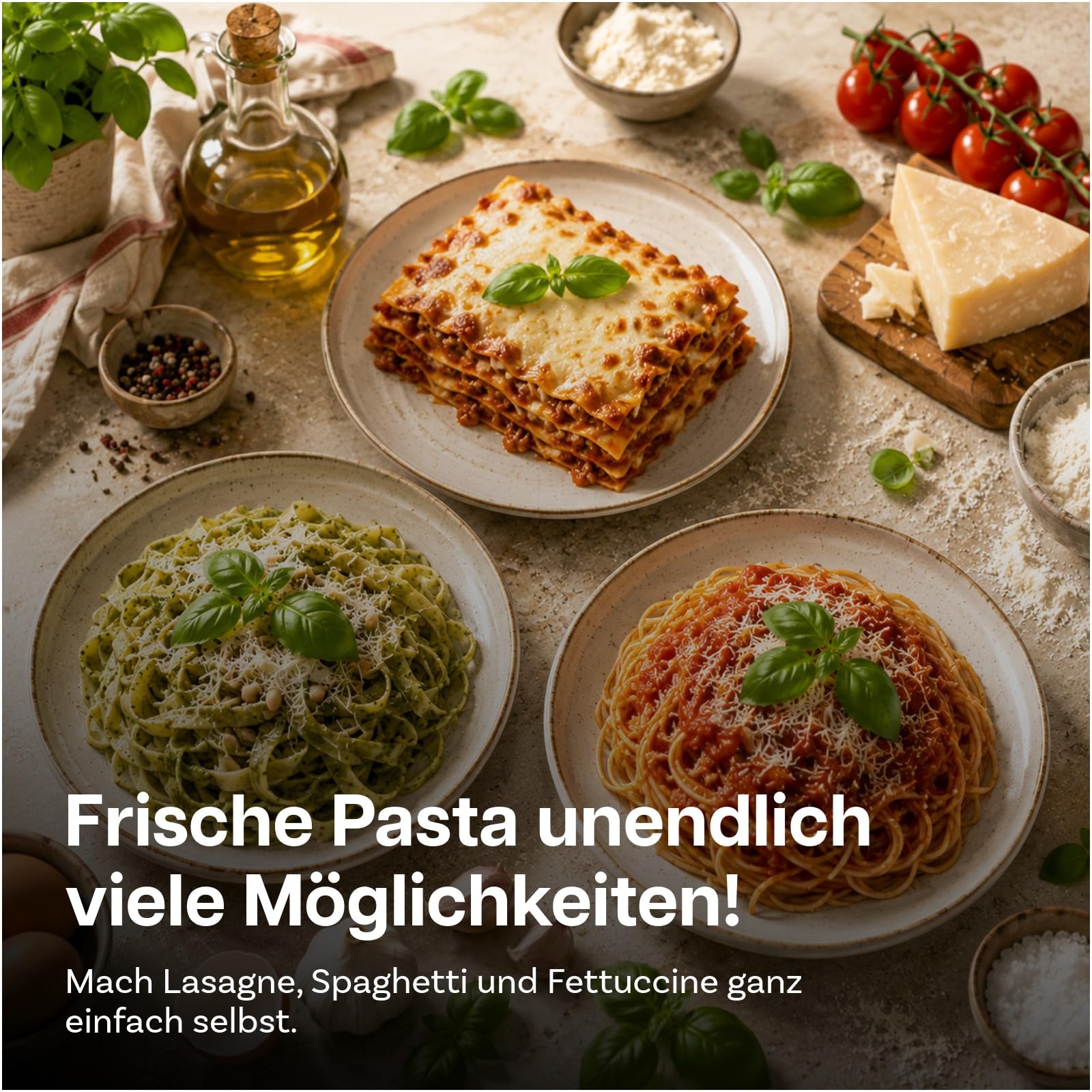 Nudelaufsatz für Bosch MUM4 & MUM5 Küchenmaschine 3-teilig – Pasta Roller, Spaghettischneider & Fettuccineschneider – 8 Einstellbare Dicken – Küchenmaschinen Zubehör für Bosch von MMOBIEL