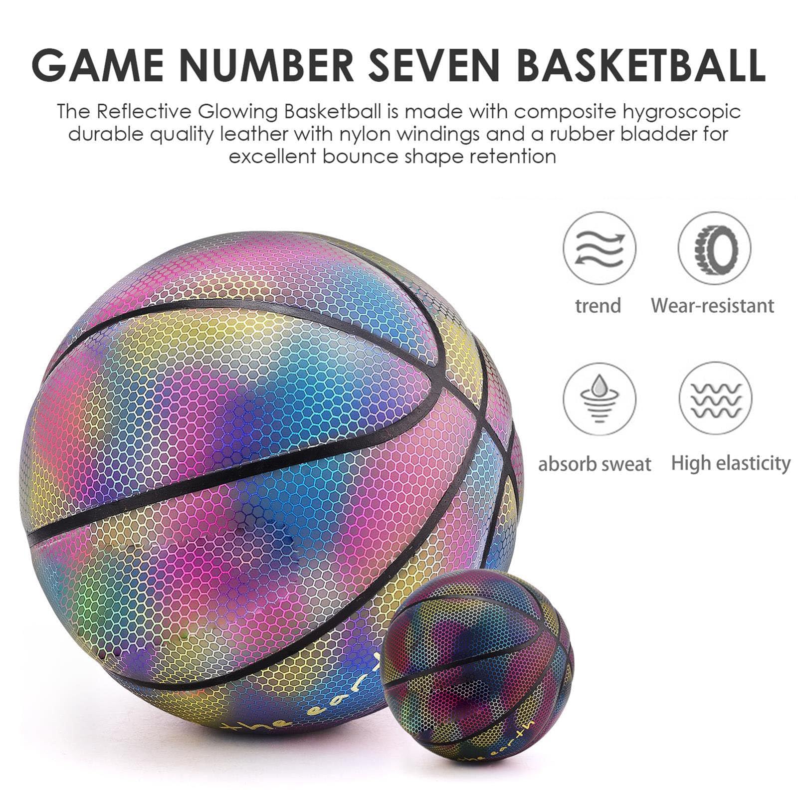 Leuchtender Basketball Größe 7 - Glow In Dark Mit Netztasche, Holografisch Für Nachtspiele