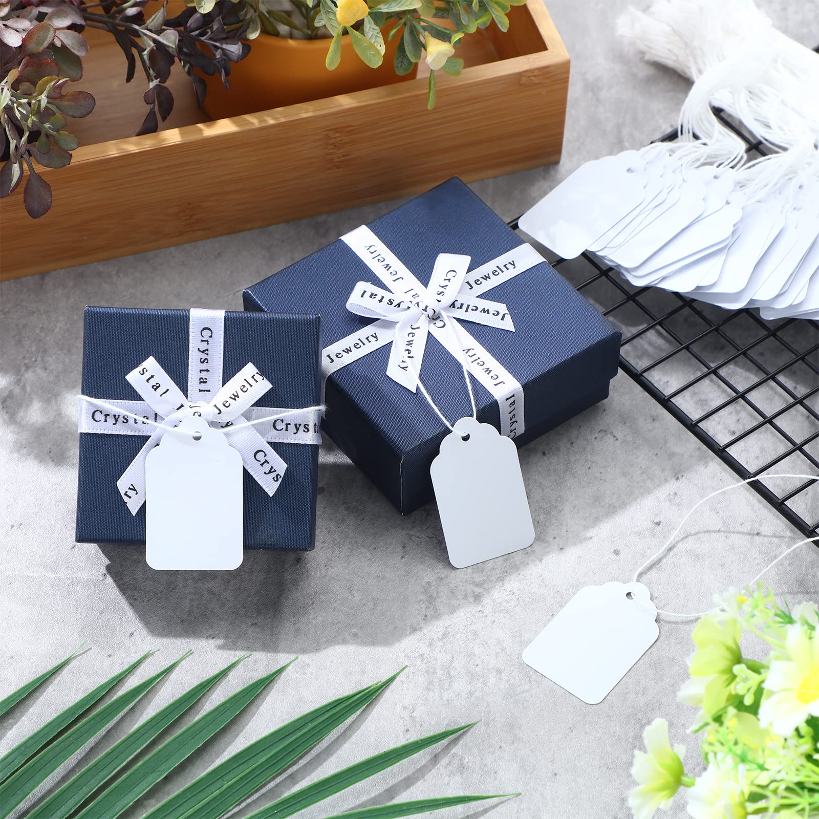 3000 etichette per prezzi, con cordino attaccato, etichette bianche opache, etichette scrivibili per abbigliamento, merchandising, etichette per prezzi, forniture per gioielli, 3 x 4 cm
