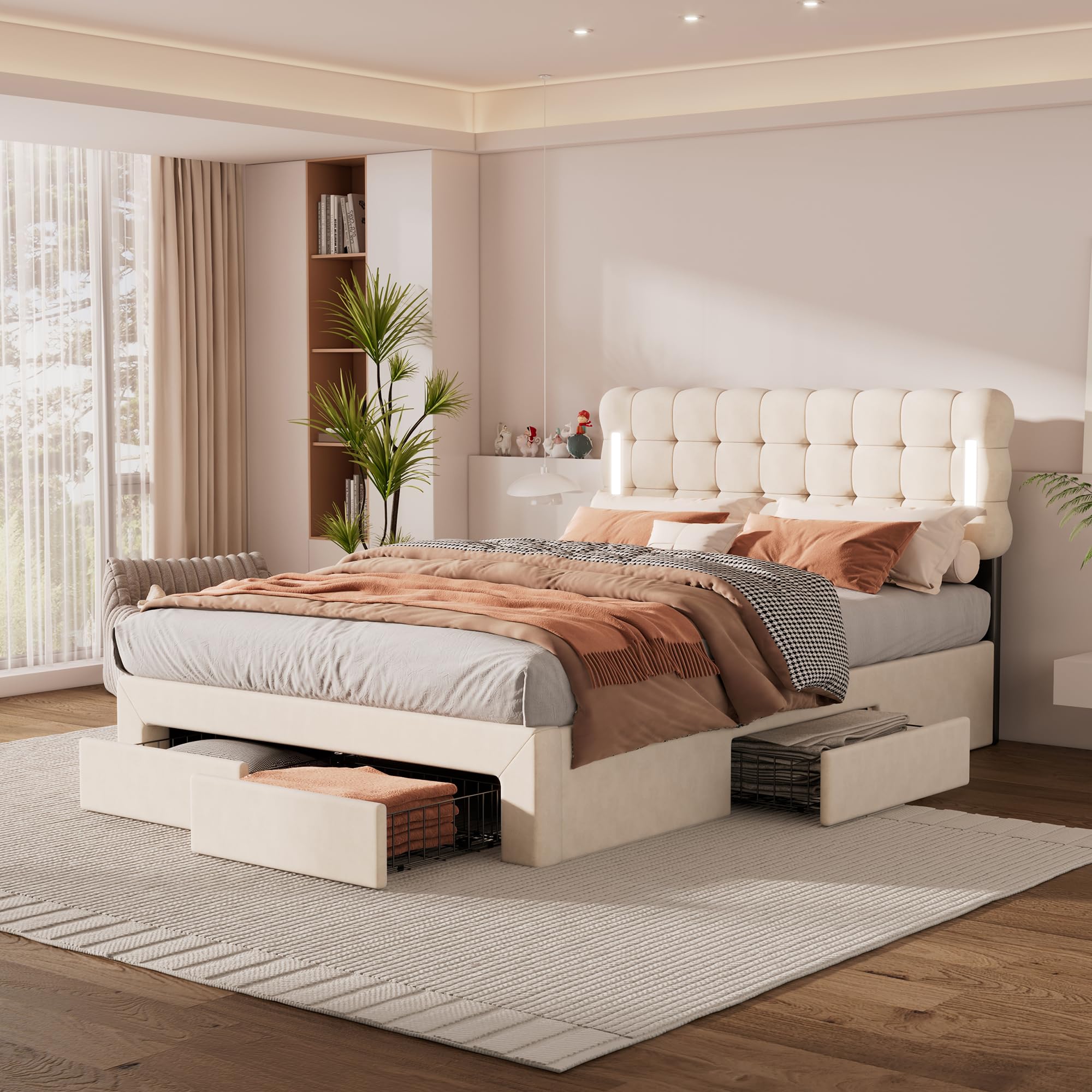 140x200 Opbergbed Met Lattenbodem, Gestoffeerd Bed Met Hydrauliek Tweepersoonsbed Grijs