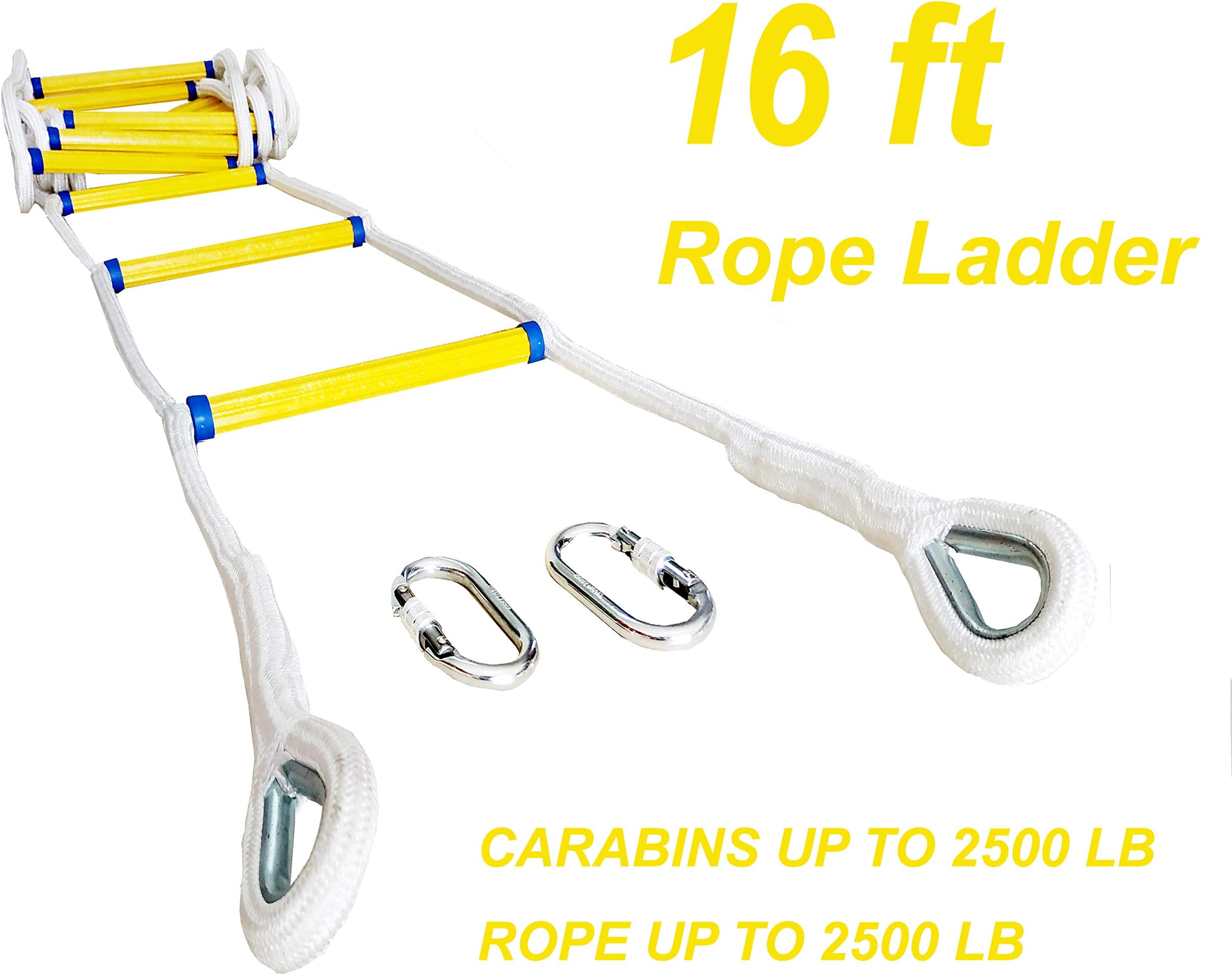 Emergency Fire Escape Rope Ladder 2 Story - 16 feet Solid Flame Resistant Fire Safety Rope Ladder with Carabins - Fast to Deploy & Easy to Use - Compact & Easy to Store -Reusable
